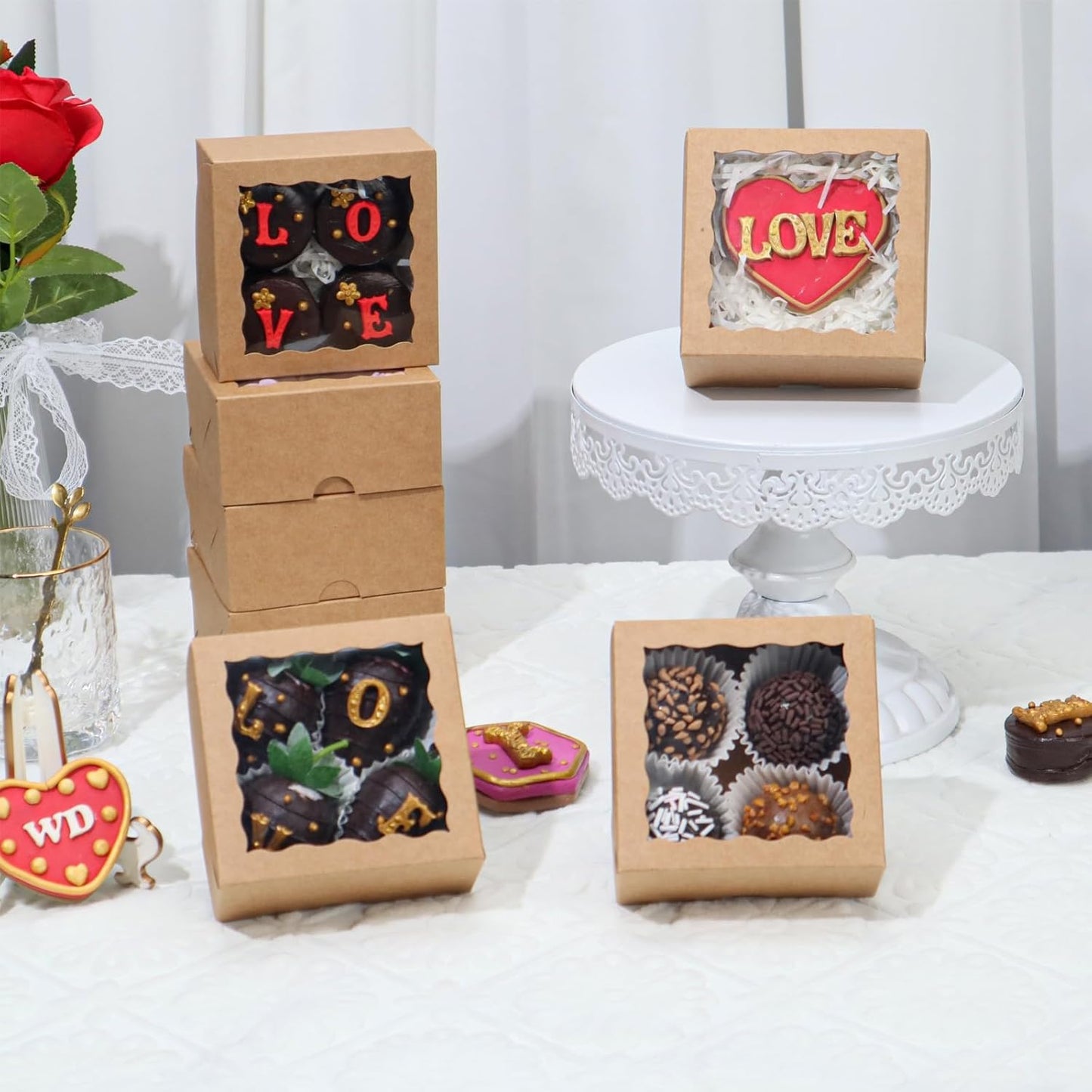 100-Pack 4x4x2 InchesBrown Bakery Boxes - Treat/Cookie/Truffle Boxes for Mini Cakes, Pies & Cinnamon Rolls - Wedding Party Favor Packaging