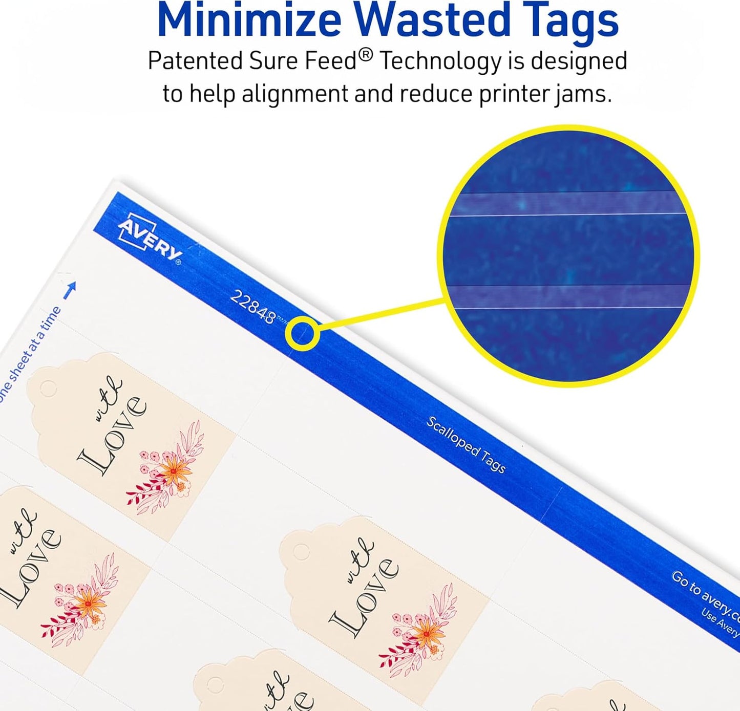 Avery Scalloped Printable Tags, Sure Feed Technology, 2" x 1.25", White, Includes String, Laser/Inkjet Printable, 180 Total, Great for Branding, Gifts, Merchandising, and More (22848)