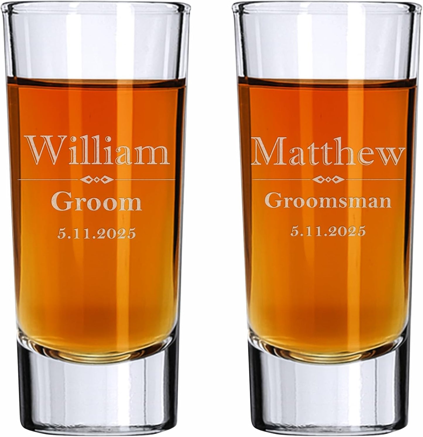 Custom Engraved Shot Glass – 2oz Tall Clear Glass – Personalized Gift for Wedding Party – Classic Etched Barware Keepsake for Groomsmen, Bridesmaids, and More (2)