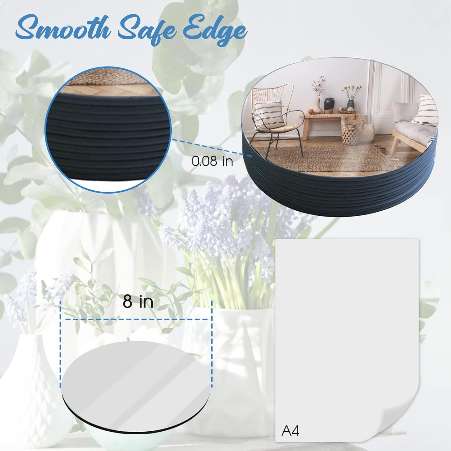 JAMBALAY 8" Round Mirror Centerpieces for Tables, Set of 12 Glass Mirror Table Centerpieces, Circle Glass Mirror Trays, Mirror Candle Plates for Wedding Decorations and Party