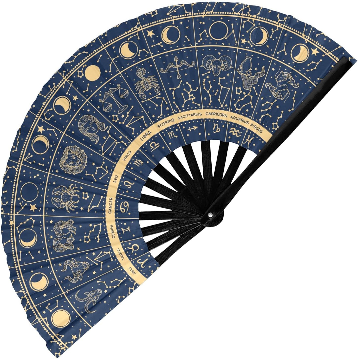 GloFX Rave Fan - Zodiac Signs - Large Folding Hand Fan Astrological Signs Designs for Festival Outfits, Cosmic Events - Perfect Accessory for Astrology Enthusiasts and Stargazers