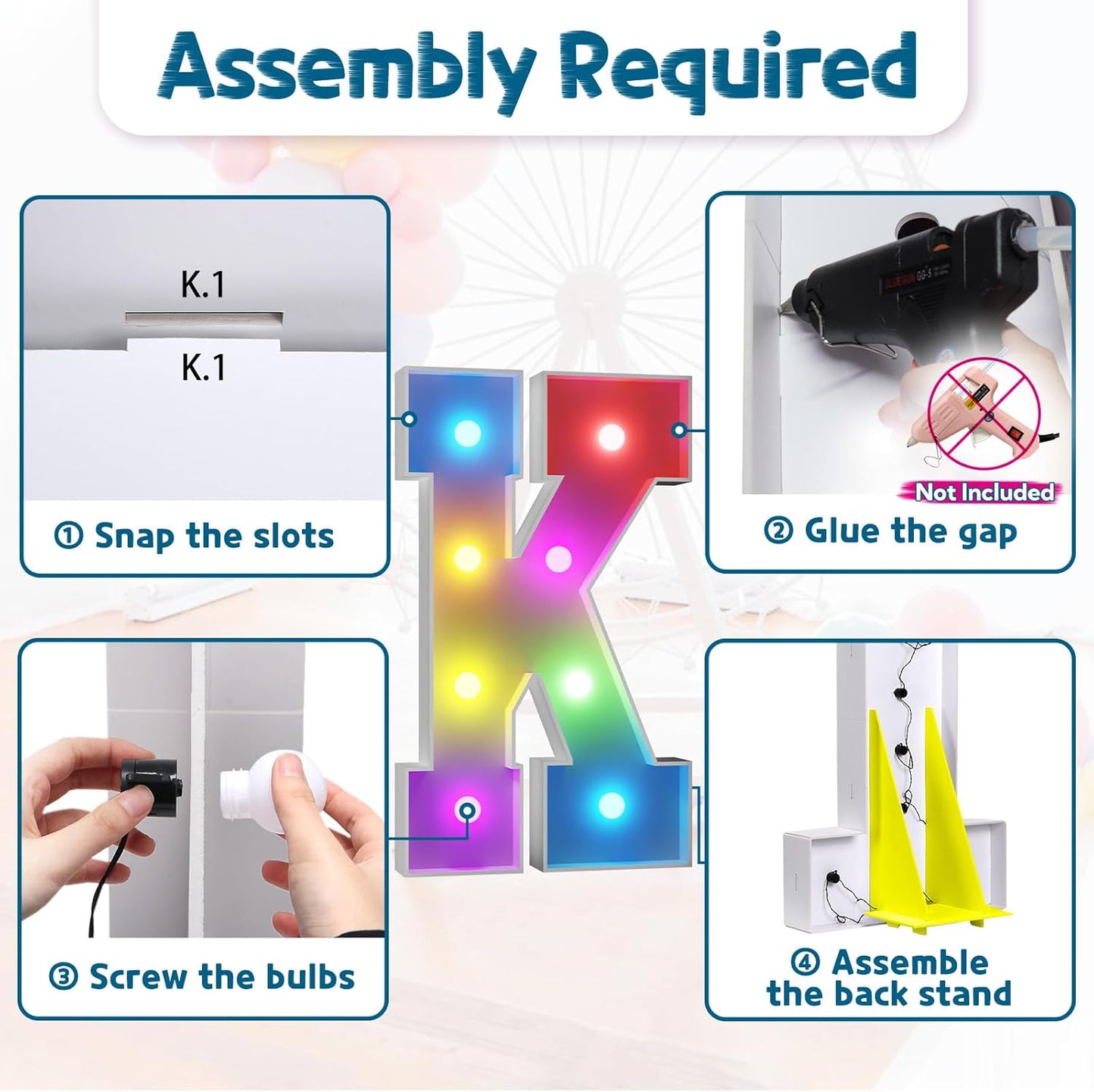 imprsv 3FT Colorful Marquee Light Up Letters K, 18 Colors Large Light up Letters Alphabet Sign with Remote, Big Marry Me Sign, Birthday Party Decorations Baby Shower Anniversary Wedding Decoration