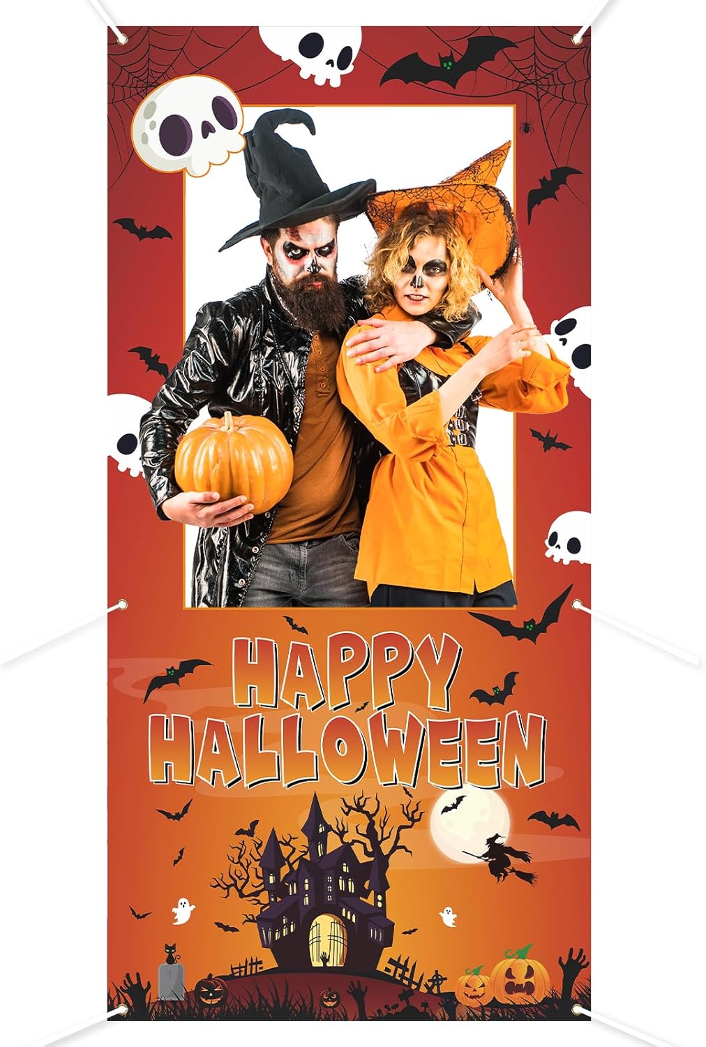 Halloween Photo Booth Props Frame Party Decorations 35 x 73Inch Halloween Picture Backdrop for Birthday Party Supplies Indoor Outdoor Decor (Orange)