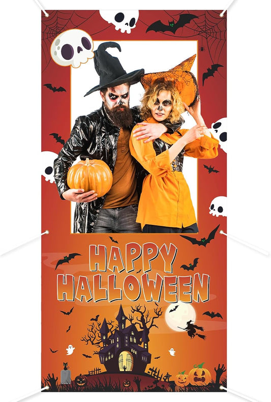Halloween Photo Booth Props Frame Party Decorations 35 x 73Inch Halloween Picture Backdrop for Birthday Party Supplies Indoor Outdoor Decor (Orange)