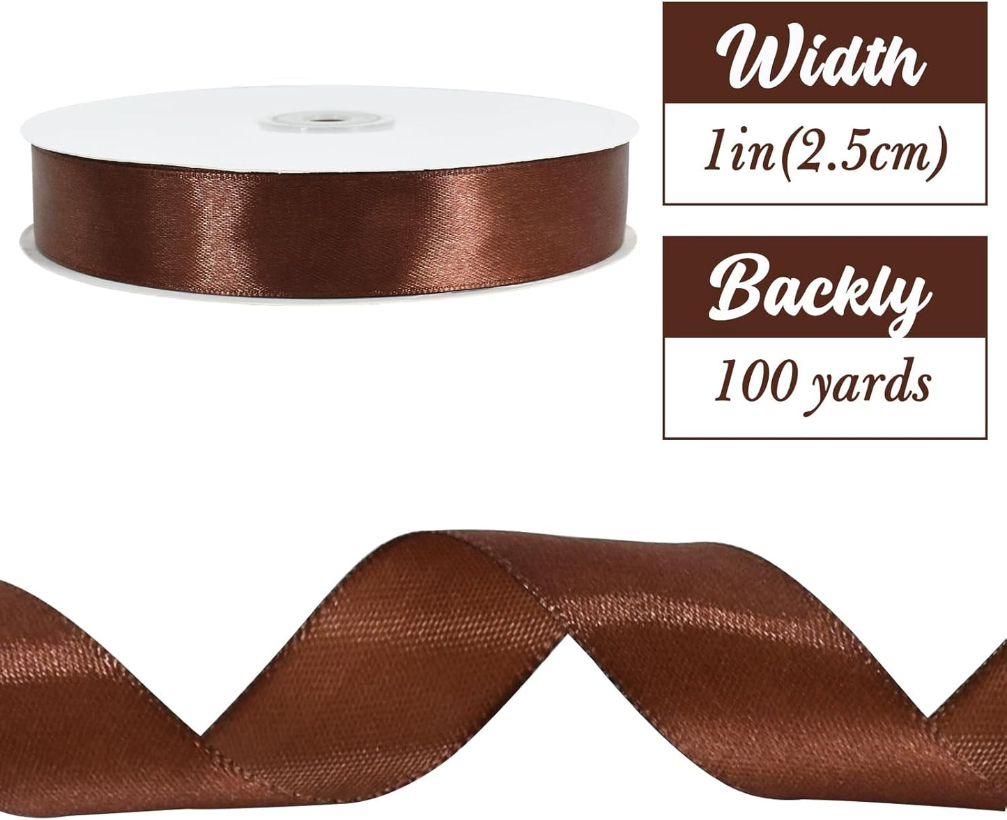 TONIFUL 1 Inch x 100yds Coffee Brown Satin Ribbon, Thin Solid Color Satin Ribbon for Gift Wrapping, Crafts, Hair Bows Making, Wedding Party Decoration, Invitation Cards, Floral Bouquets, Christmas