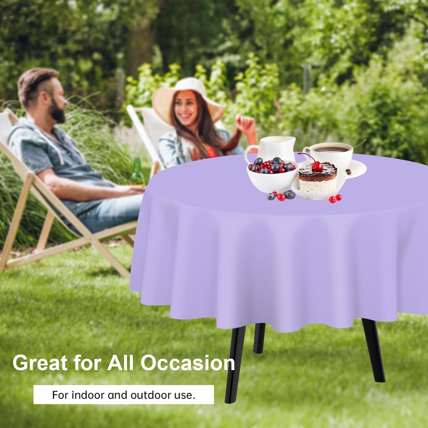 QIKSION Lavender Round Tablecloth 6 Pack, 84 Inch Plastic Table Cover Disposable for Parties