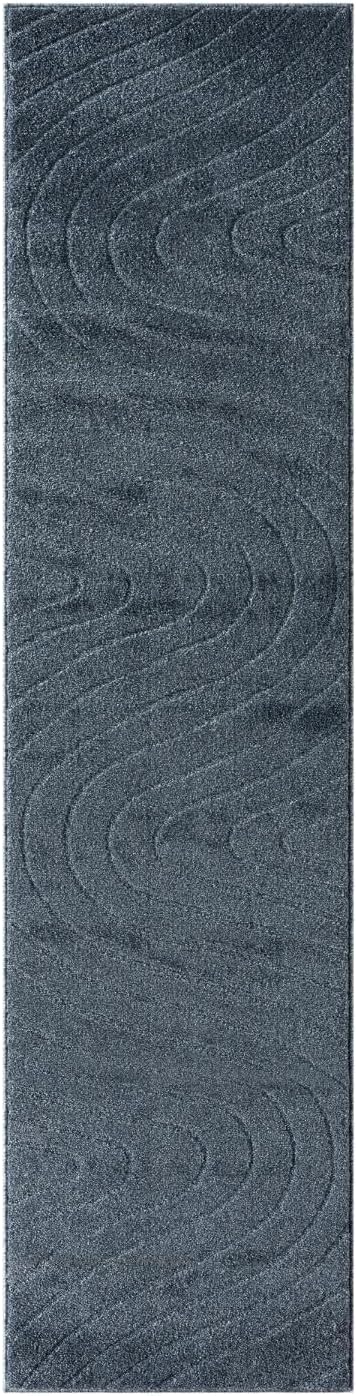 LUXE WEAVERS Modern Geometric Wave Blue 2x8 Area Rug