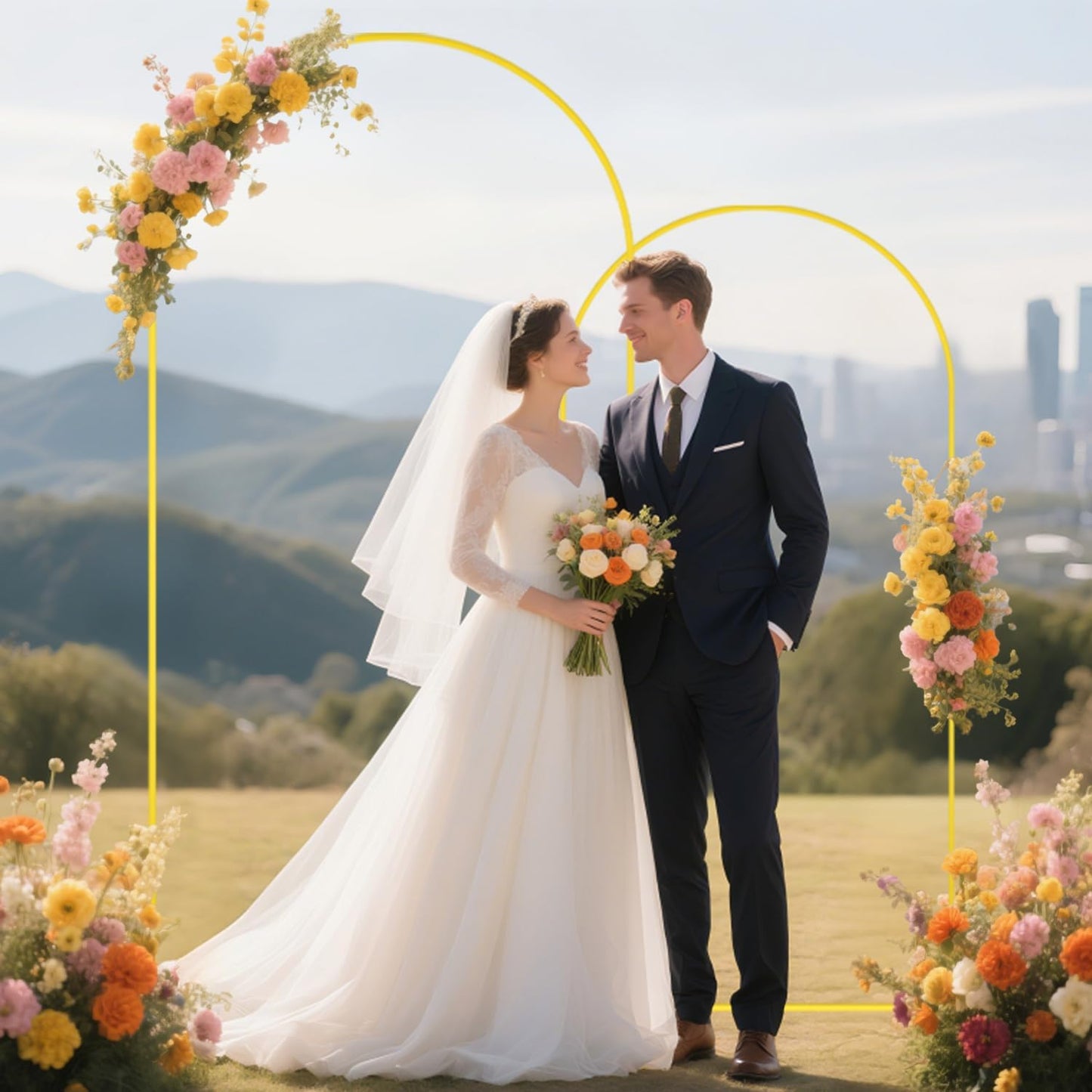 Arch Backdrop Stand with Beige Spandex Arch Cover Set of 2 6FT 7.2FT Spandex Fitted Stretchy Arch Covers for Party Gold Metal Backdrop Stand for Wedding Baby Shower