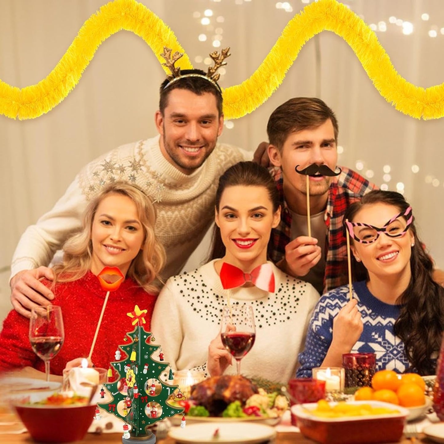 50 Feet Macaron Yellow Christmas Tinsel Garland, Metallic Foil Twist Banner Wall Hanging Tinsel Streamers Backdrop for Parade Floats, Christmas, Mother's Day, Birthday Party Decorations(2in x 50ft)