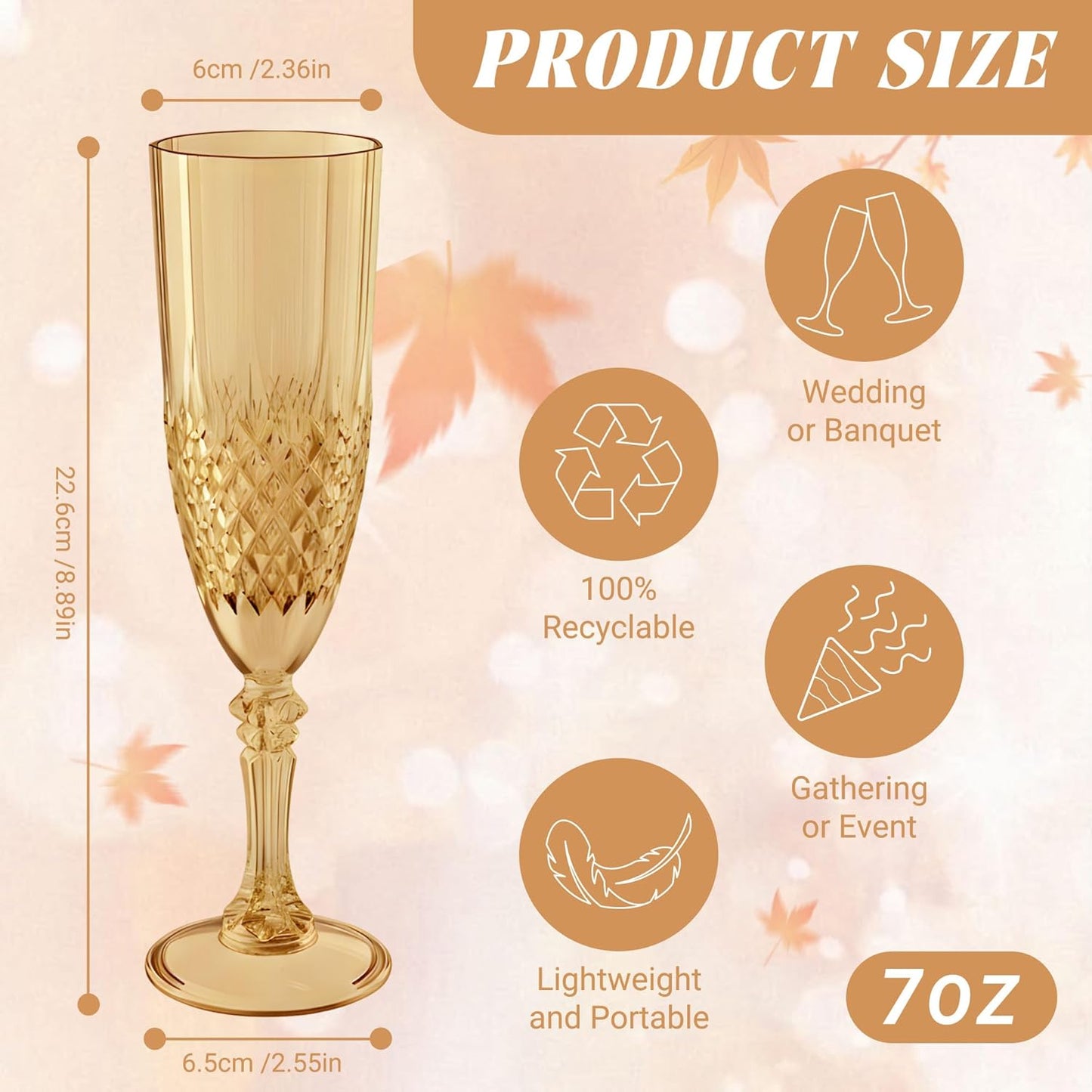 Plastic Champagne Flutes, 48PCS Gold Wine Glasses Goblets Cups Reusable Flute, for Weddings Bachelor Parties Toasting and Events(48, Gold)