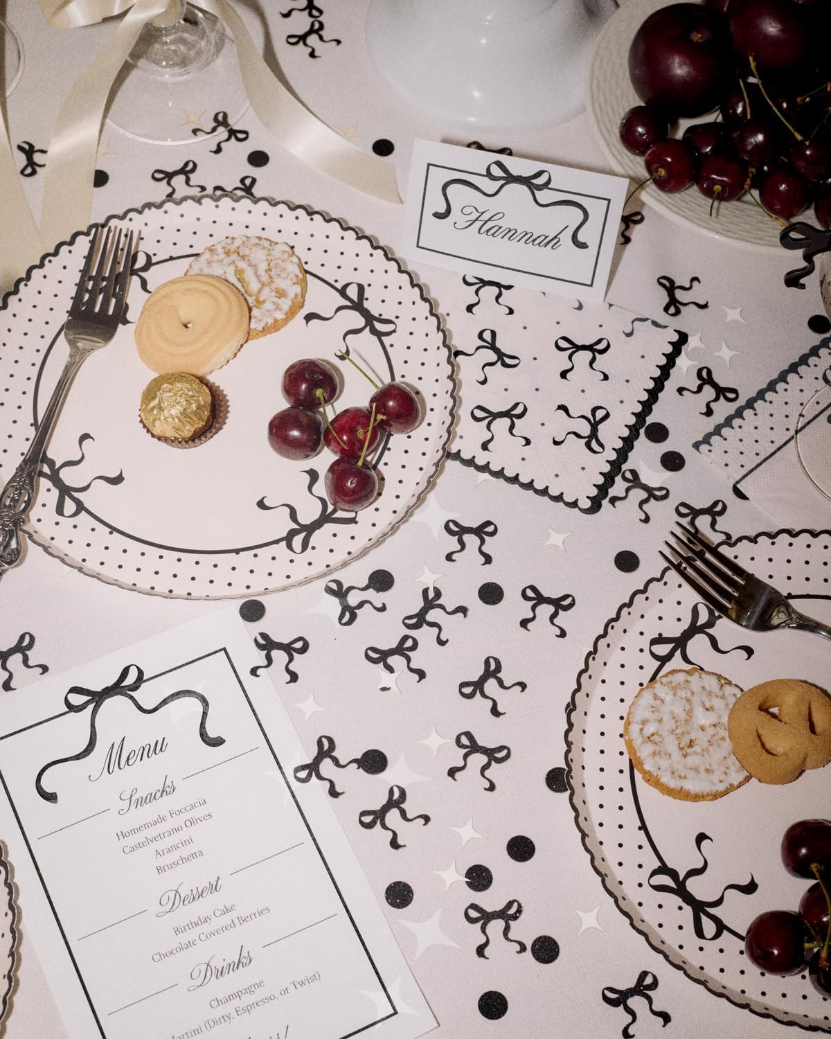 xo, Fetti Black Bow Glitter Confetti - 200 pc | Bachelorette Decorations, Birthday Table Decor, Gothic Party Supplies, Emo Shower Tablescape