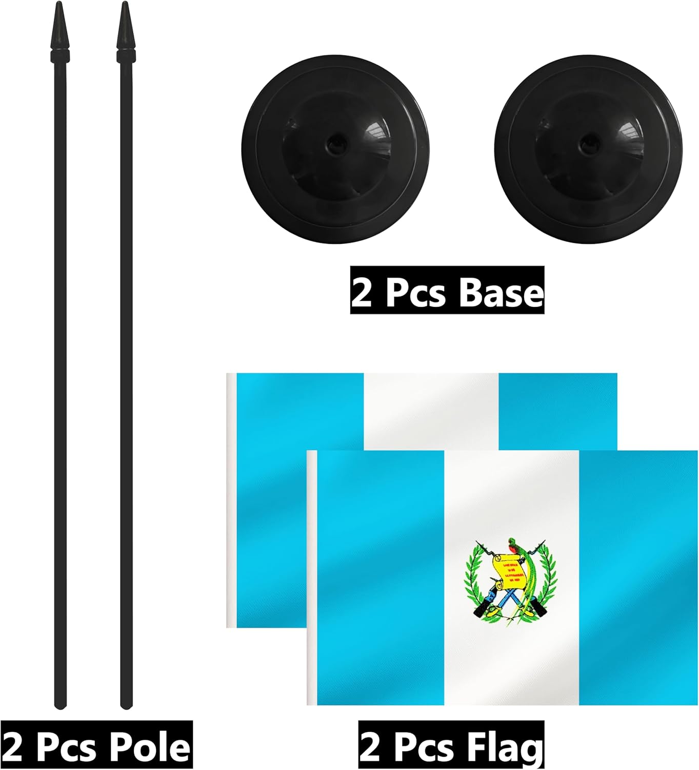 2 Pack Guatemala Desk Flag Set, Guatemalan Desktop Small Miniature Table Office Flag with 12" Black Pole and Black Base, Offices, Classroom, Home, Festival Decoration (Guatemala)