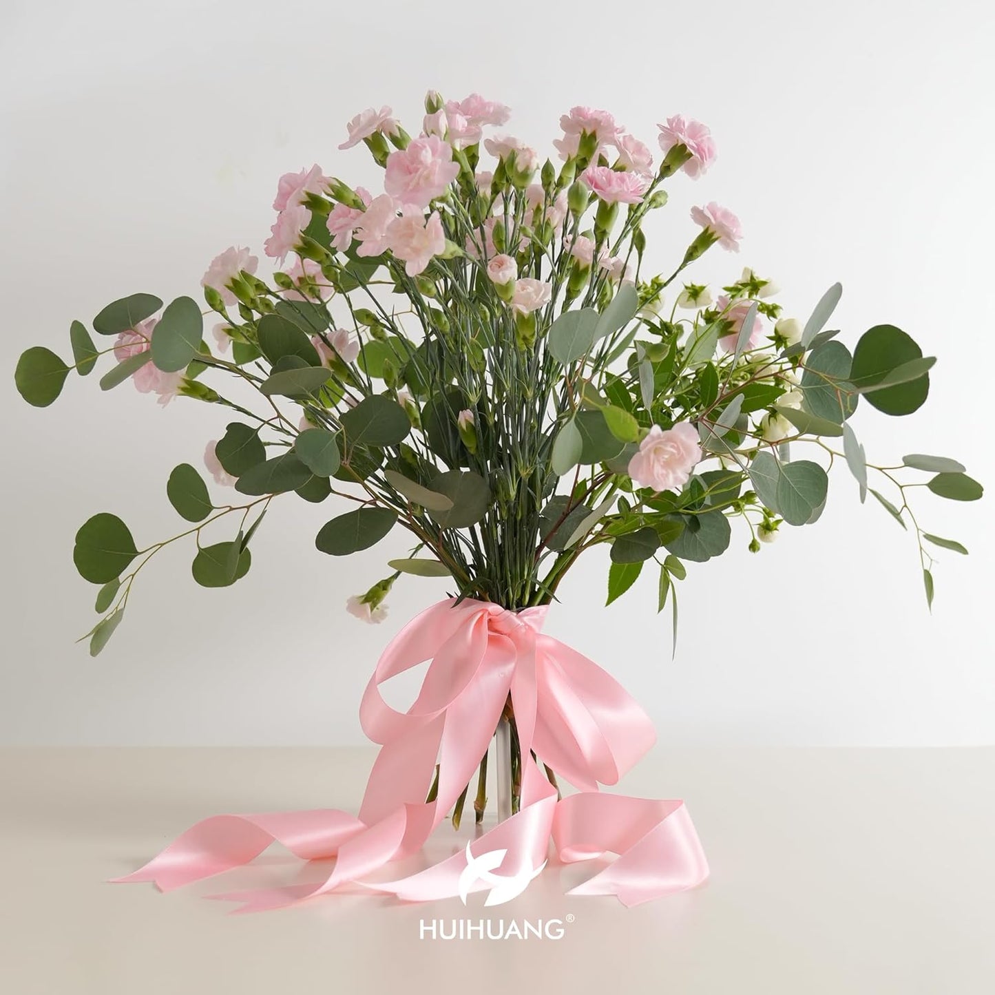 HUIHUANG Pink Satin Ribbon 1-1/2 inch x 50 Yards Double-Faced Silk Like Ribbon for Flower Bouquet, Eternal Flowers, DIY Crafts, Party Favors, Bridal Shower Wedding Decor, Gift Wrapping, Bows