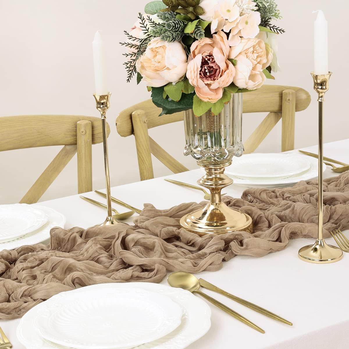 Nude Table Runner Cheesecloth Table Runner 10FT Farmhouse Table Runners 120 Inches Fall Table Decor Dining Room Centerpiece Wedding Boho Baby Shower Birthday