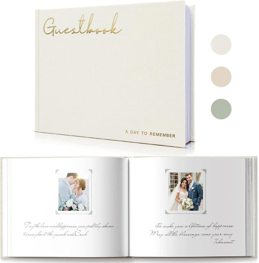 Elegant Linen Wedding Guset Book - Polaroid Guest Book for Wedding Reception,Baby Shower,Bridal Shower and Special Events - 100 Blank Pages for Sign in and Photos (B-Cream)