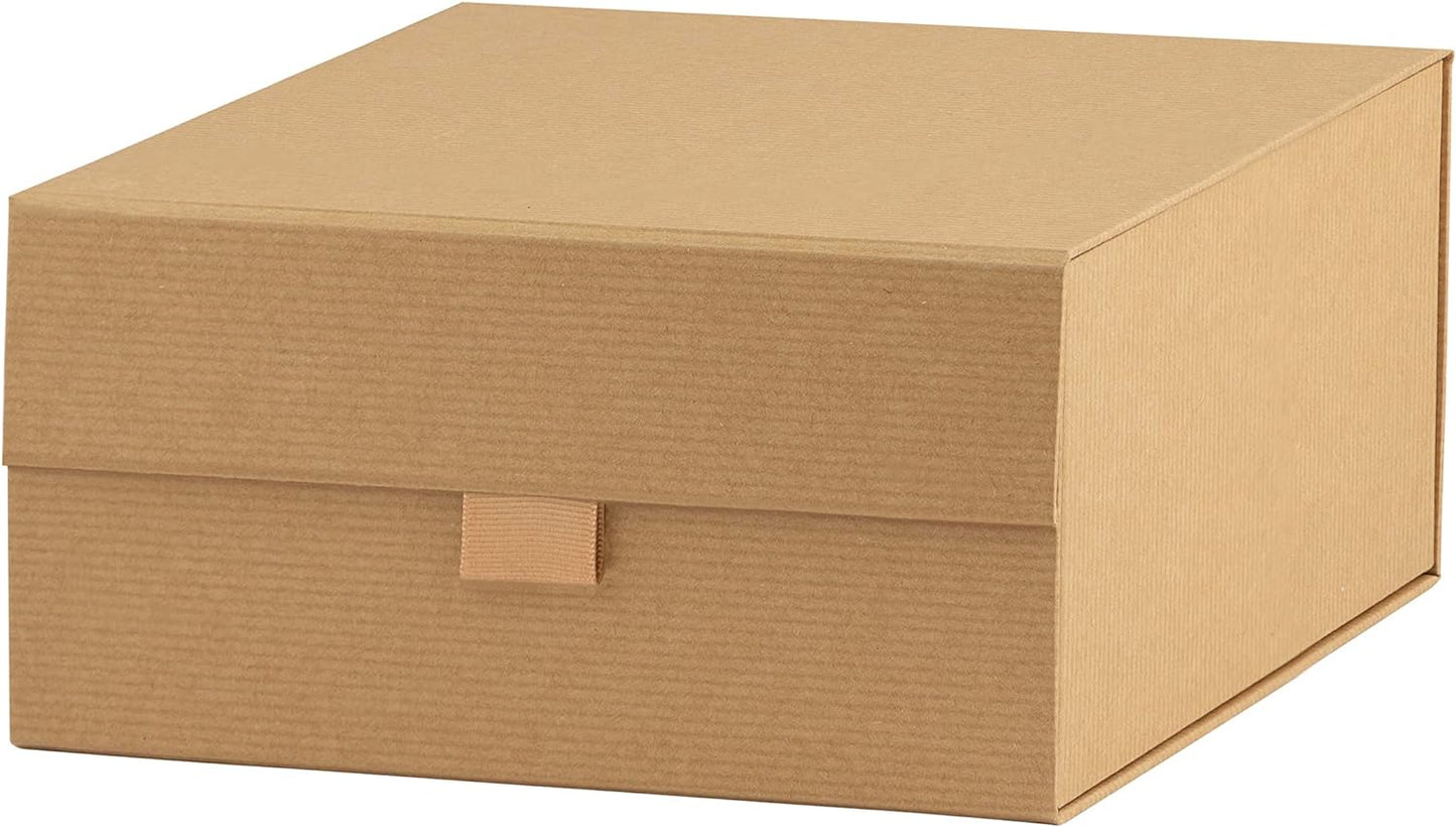 Purple Q Crafts 5 Pack Brown Kraft Ribbed Hard Gift Box With Magnetic Closure Lid 8"x8"x4" Square Favor Boxes With Classy Ribbed Paper Finish…