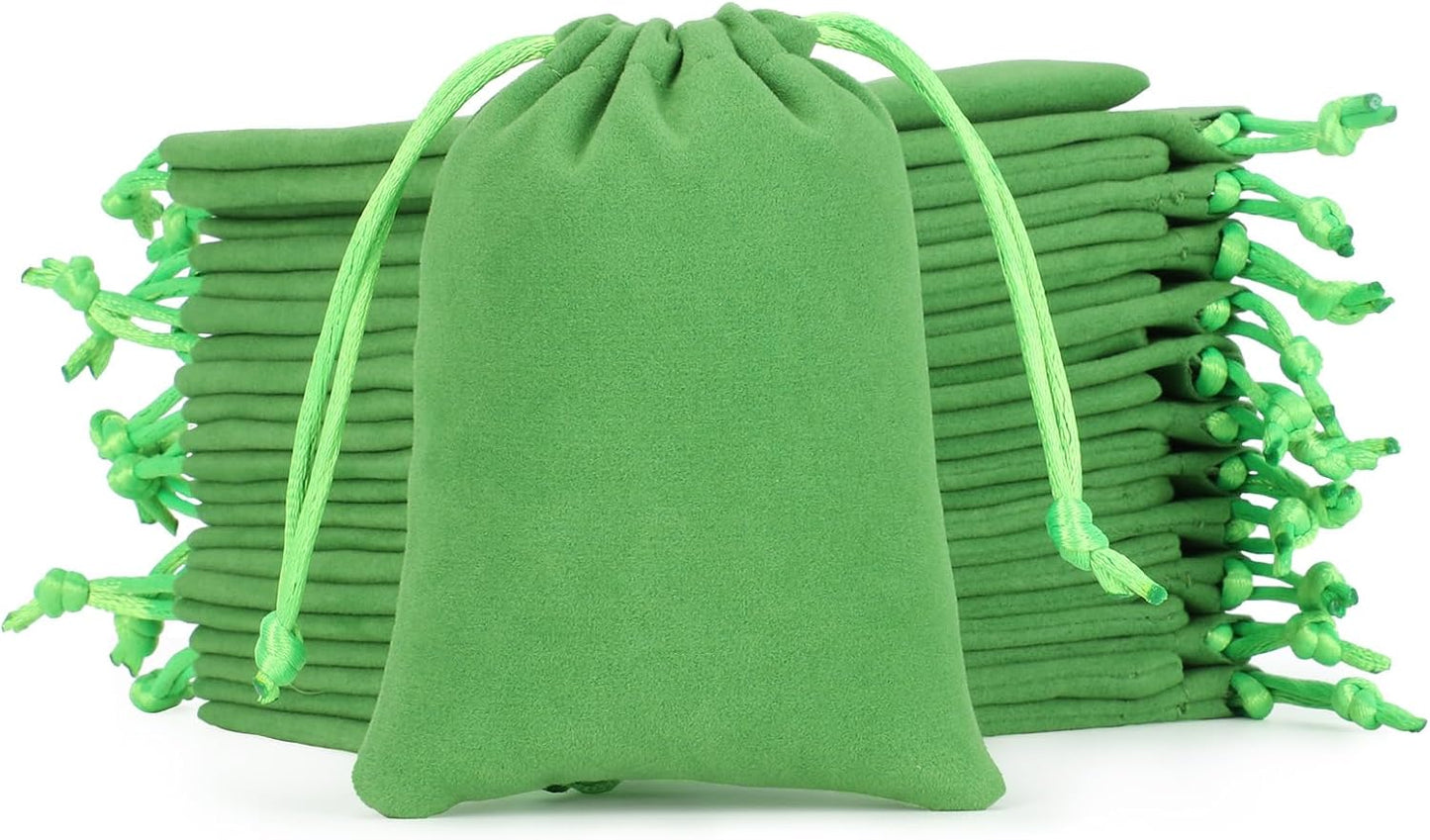 Velvet Drawstring Jewelry Bag, 50Pcs Green Coin Pouch, 3x4 Dice Bag, Or Wrapping Halloween Party Favors, Small Jewelry, Small Bussiness, Palm Crosses, Necklaces, Bracelet