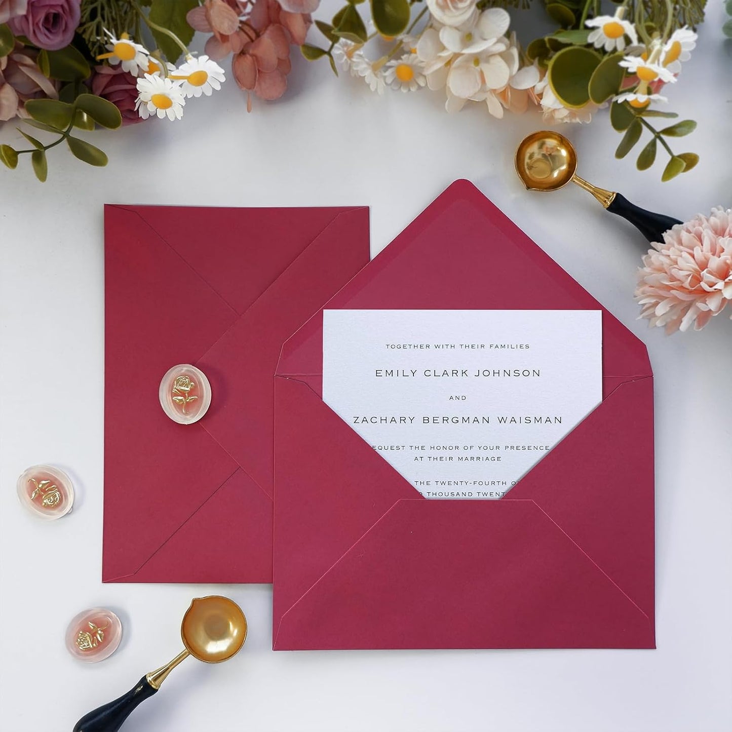 50 Pack 5x7 Envelopes Letter Size, Red A7 Envelopes Self Seal for Wedding Invitation, Envelope 5.4x7.6 for Greeting Cards, Photos, Baby Shower, Graduation, Thank You Cards, Announcements