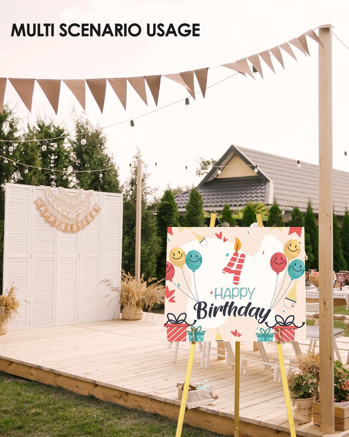 Gold Easel Stand for Wedding Signs with Adjustable Chain, Heavy Duty Metal Display Stand for Art, Welcome Signs, Posters, Pictures, Paintings,Posters & Commercial Display