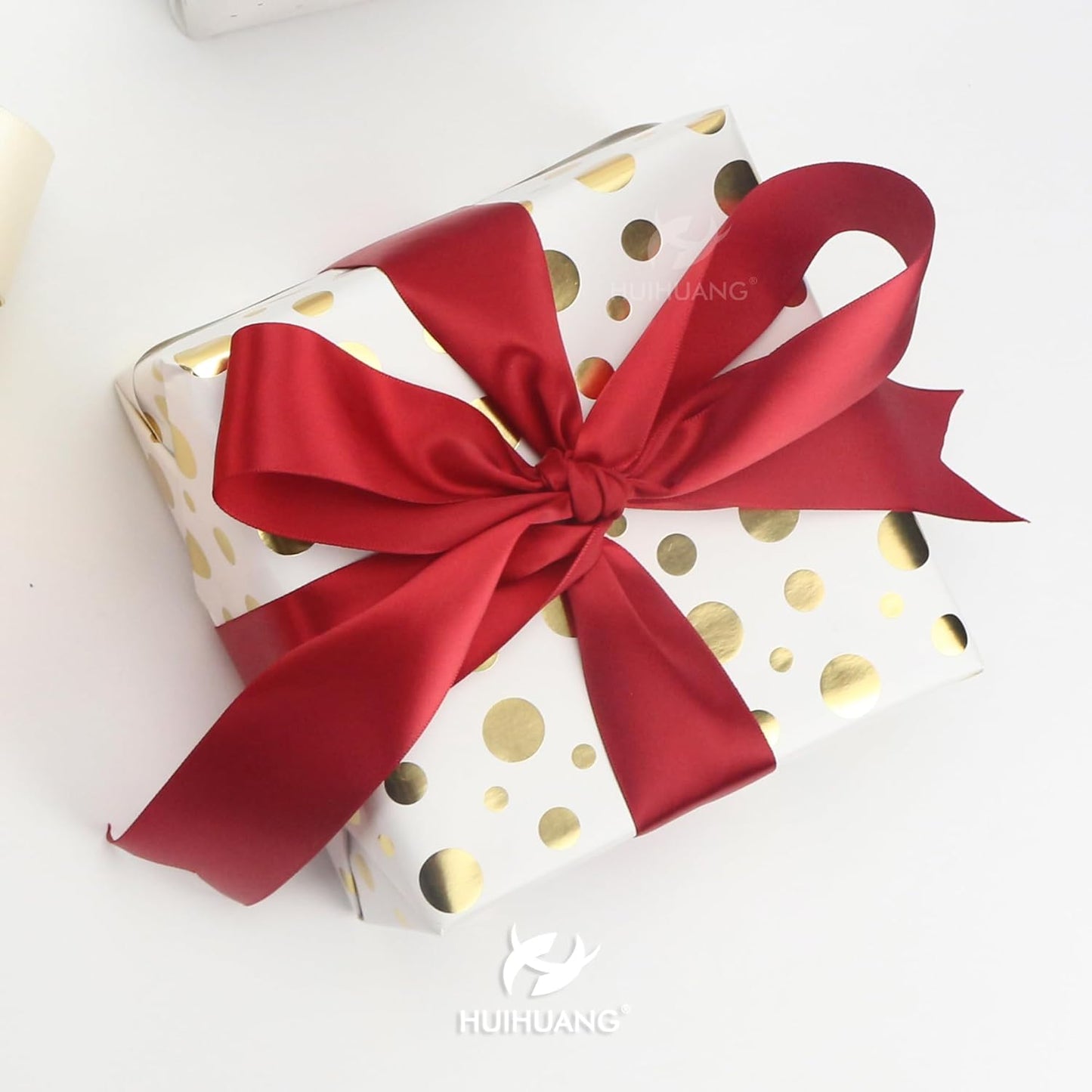 HUIHUANG Red Ribbon 1-1/2 inch Satin Ribbon, Red Double Faced Satin Ribbon for Christmas Gift Wrapping for Bows Making Floral Bouquet Wedding Christmas Decor Party Favor and Craft Supplies-50 Yards