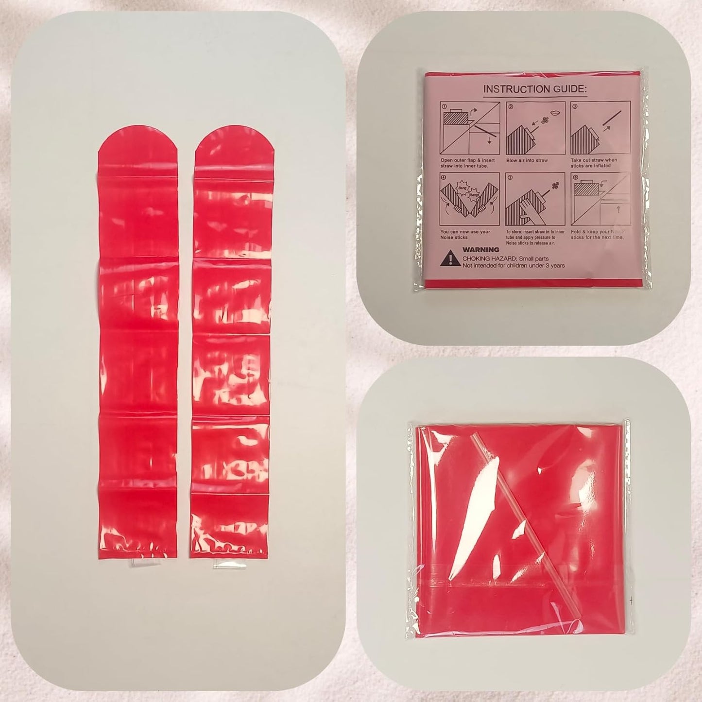 48pcs Round Head Boom Sticks Thunder Sticks Cheering Sticks Team Spirit Plastic Cheerleading Spirit Stick Clapper Inflatable Noise Maker Sports Supply (Red)