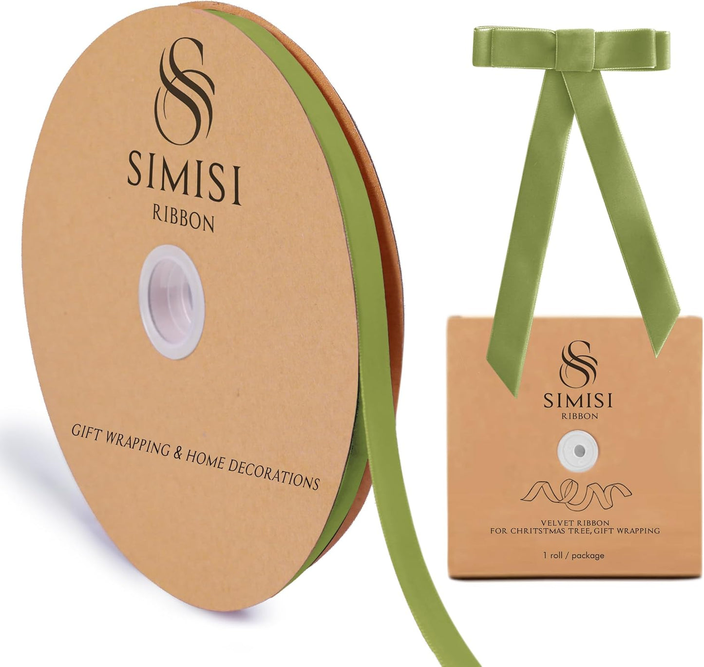 Sage Green Velvet Ribbon 3/8'' 25 Yards for Christmas Tree, Gift Wrapping, Flower Bouquet, Wreath Decorations, Bow Making