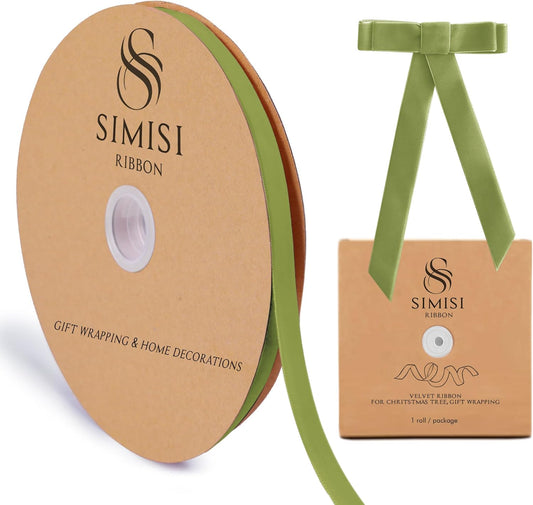 Sage Green Velvet Ribbon 3/8'' 25 Yards for Christmas Tree, Gift Wrapping, Flower Bouquet, Wreath Decorations, Bow Making