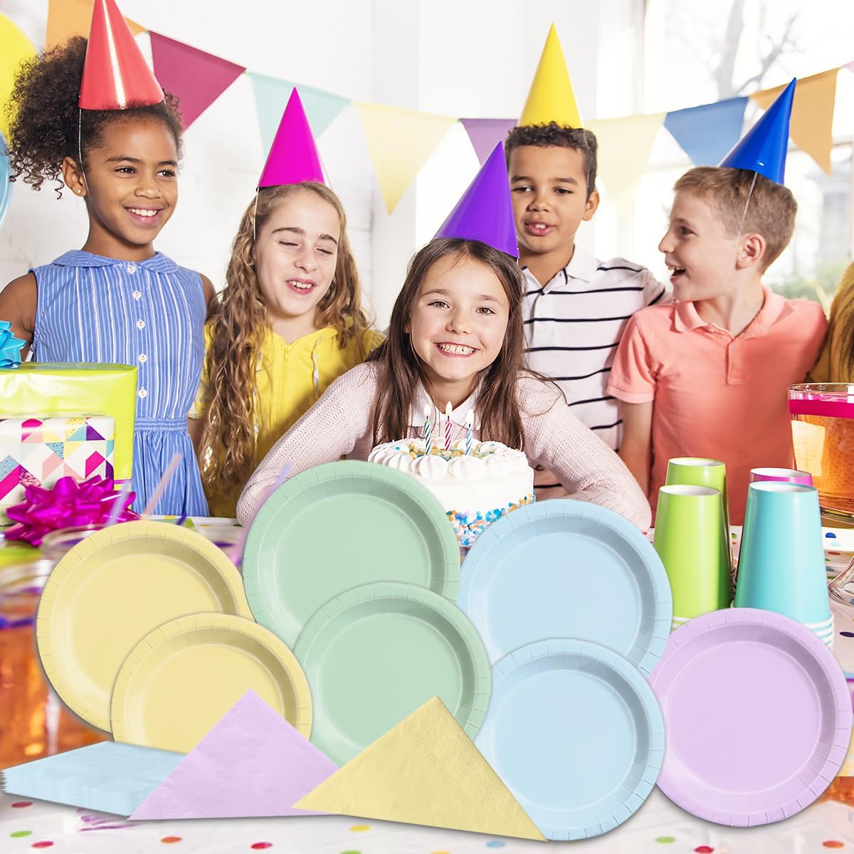 CMUSKO Pastel Party Decorations - 60Pcs Rainbow Plates and Napkins Unicorn Colorful Tableware for Girl Birthday,Baby Shower,Wedding