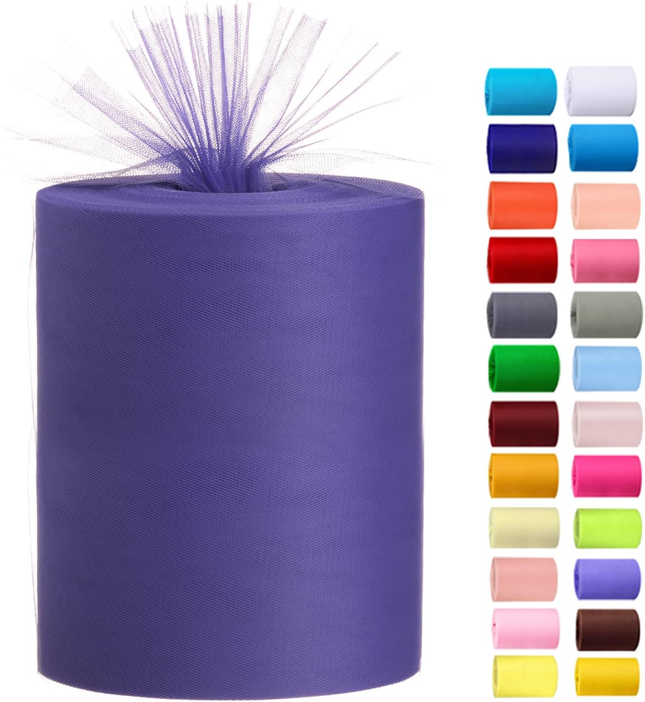 Tulle Rolls 6” by 100 Yards (300 feet) Tulle Roll Spool Fabric for DIY Tutu Skirts Wedding Baby Shower Crafts Decorations Party Supplies (Purple)