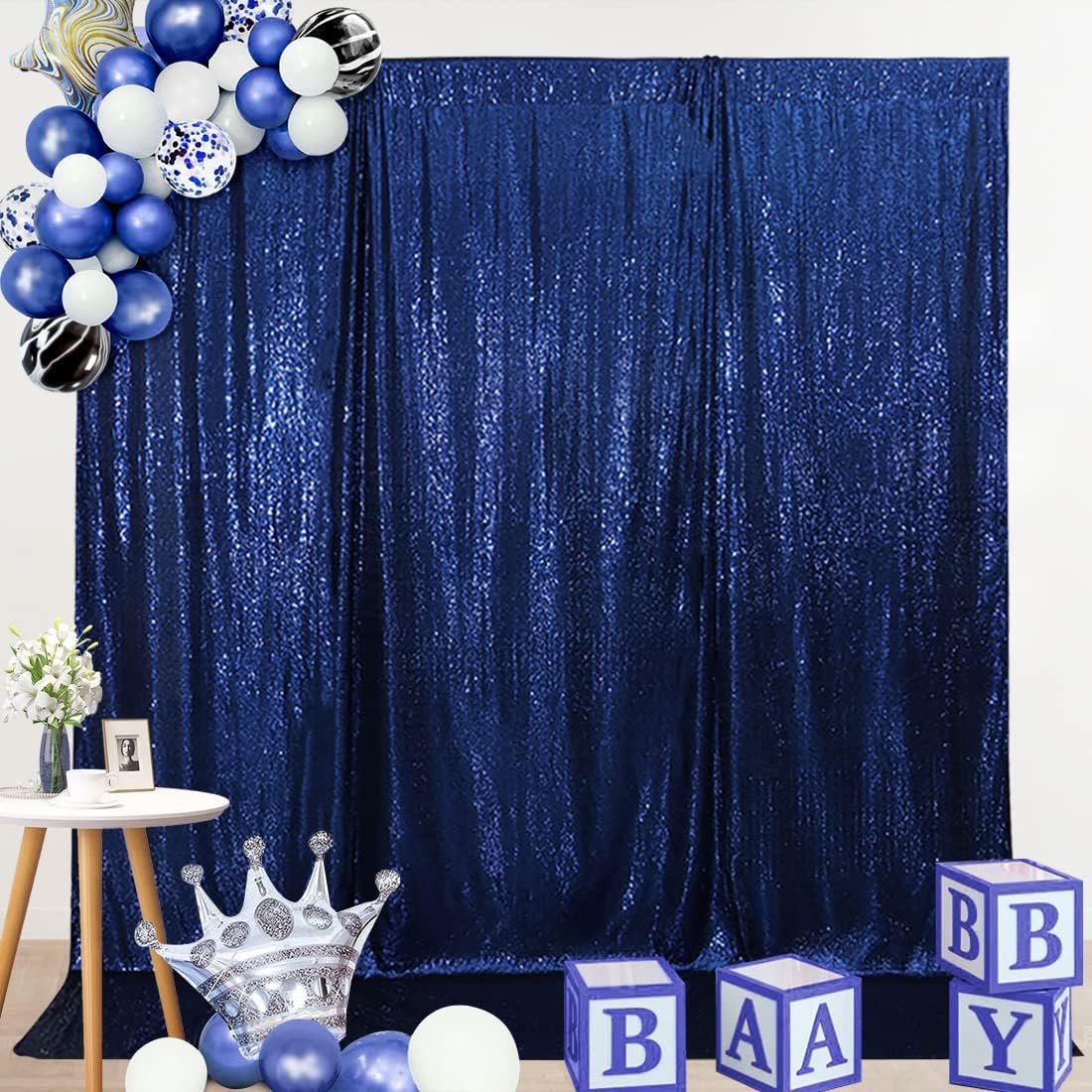 SquarePie Sequin Backdrop Not See Through Thick Background Glitter Curtain for Party 10FT x 10FT Navy Blue