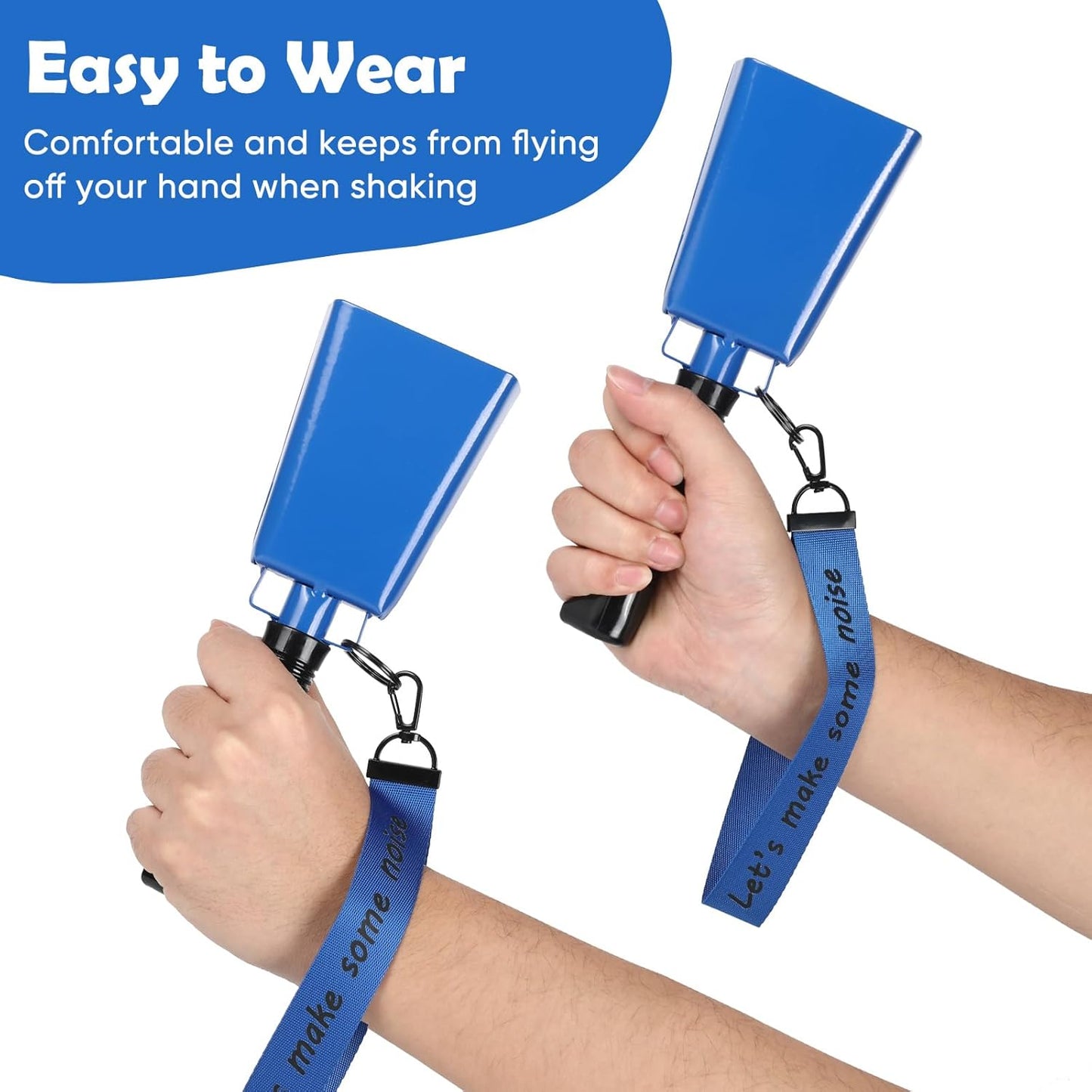 Cow Bells Noise Makers with Handle: Cowbells Hand Percussion for Sporting Events with Wrist Strap - 2pcs 8 Inch Large Loud Cheering Bell for Football Games Graduation (Blue)