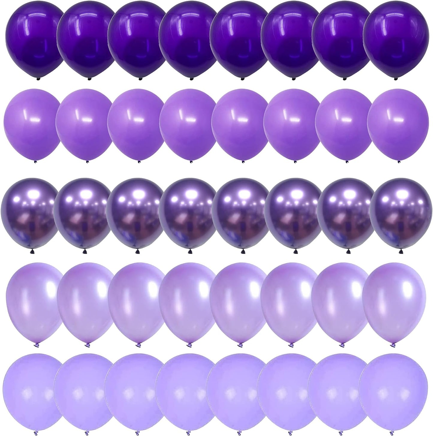 Togvu Purple Balloons, 60 Packs 12 Inch Metallic Chrome Pearl Macaron Light Different Shades Balloons for Girl Birthday, Wedding, Anniversary, Baby Shower, Princess Decoration QQ-5023