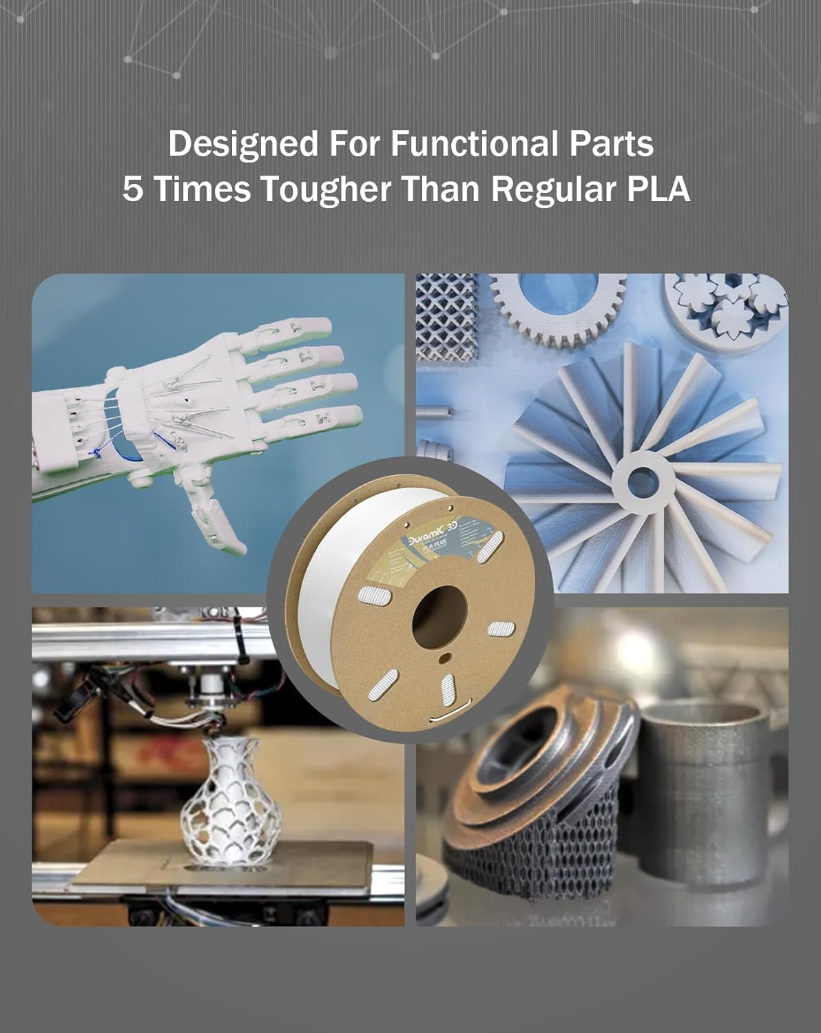 DURAMIC 3D PLA+ Filament 1.75mm 1Kg White, PLA Plus Filament 1Kg Spool(2.2lbs) Tougher and Stronger, Dimensional Accuracy Probability +/- 0.02mm