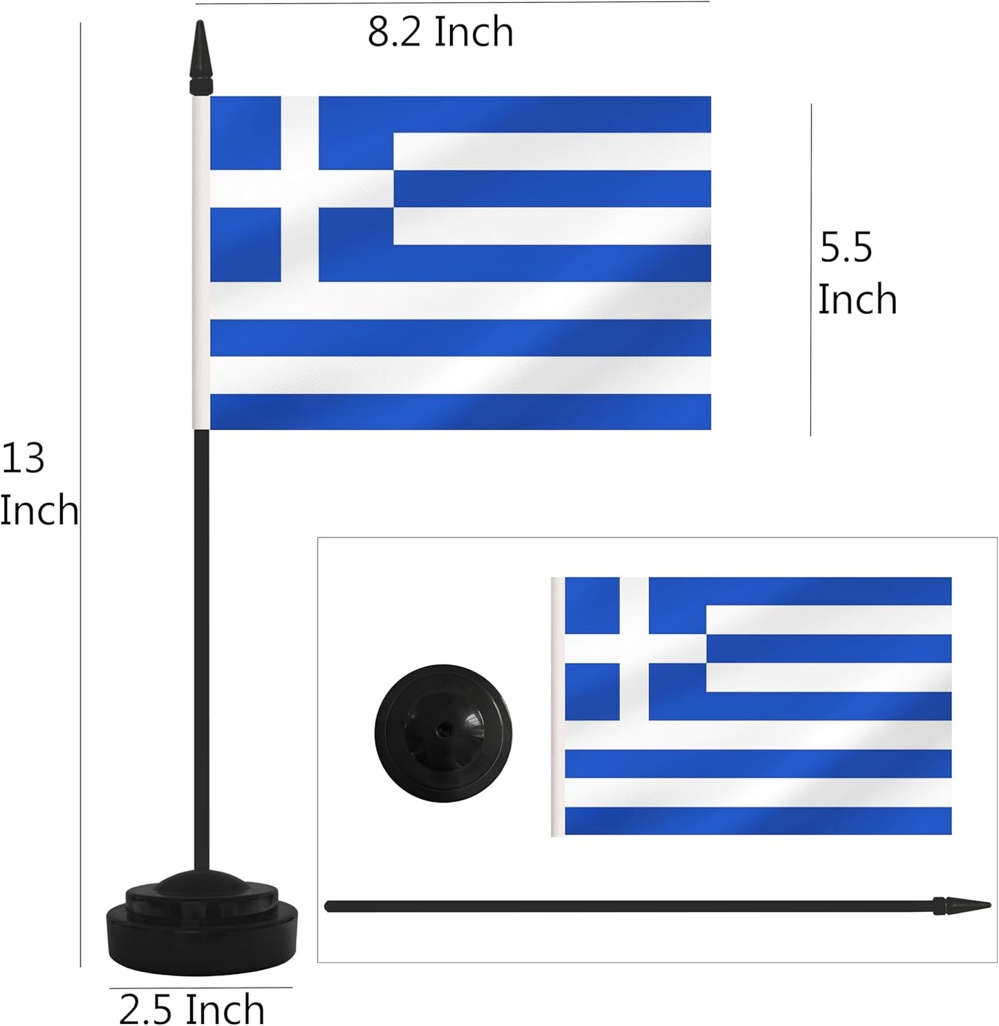2 Pack Greece Desk Flag Set, Greek Desktop Small Miniature Table Office Flag with 12" Black Pole and Black Base, Offices, Classroom, Home, Festival Decoration (Greece)