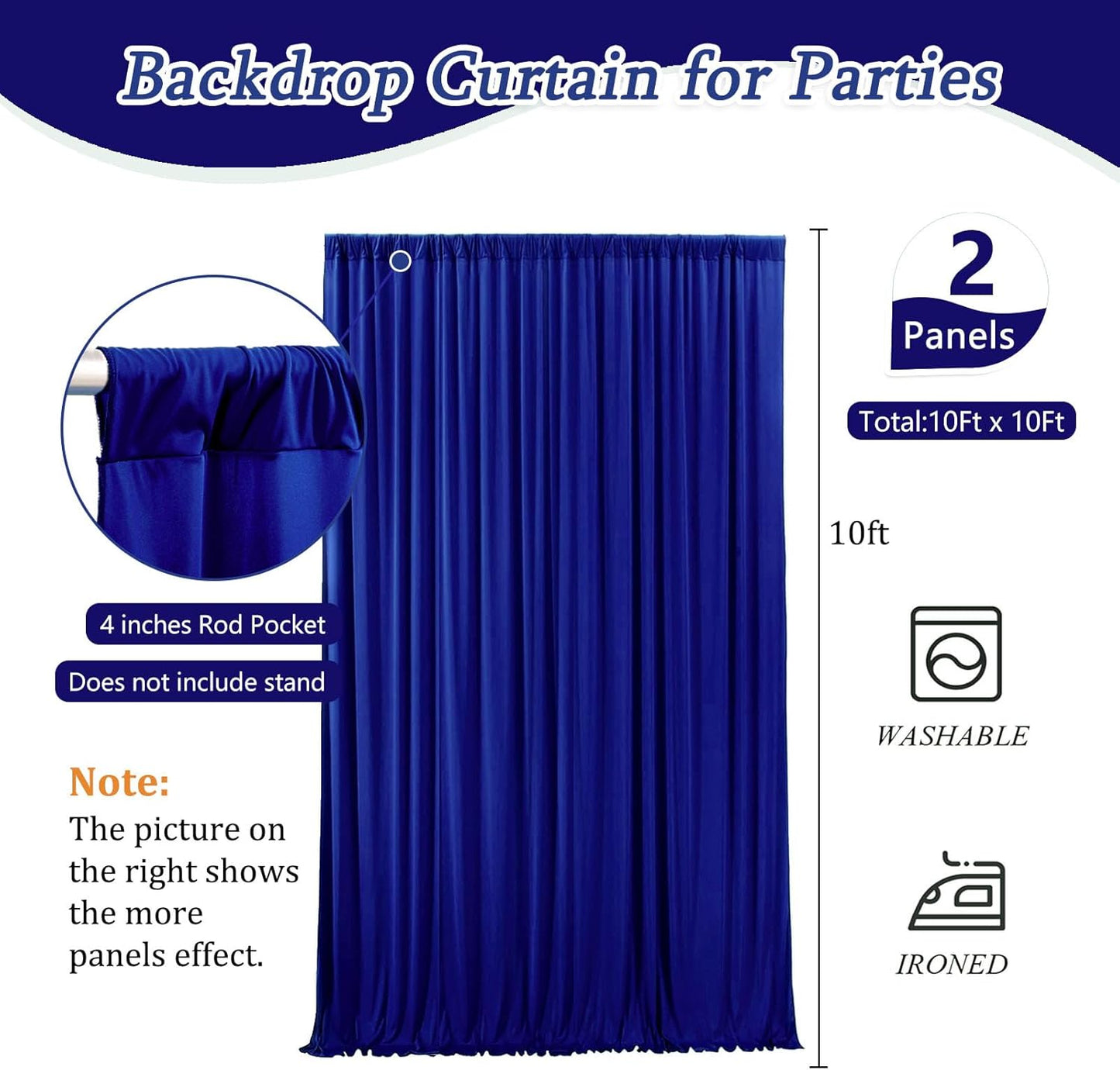 10 x 10 Feet Blue Backdrop Curtain for Partie, Background Curtains for Photoshoot, Birthday, Wedding, Halloween, Thanksgiving, Christmas Day, New Year Party Decorations 5Ft x 10Ft, 2 Panels