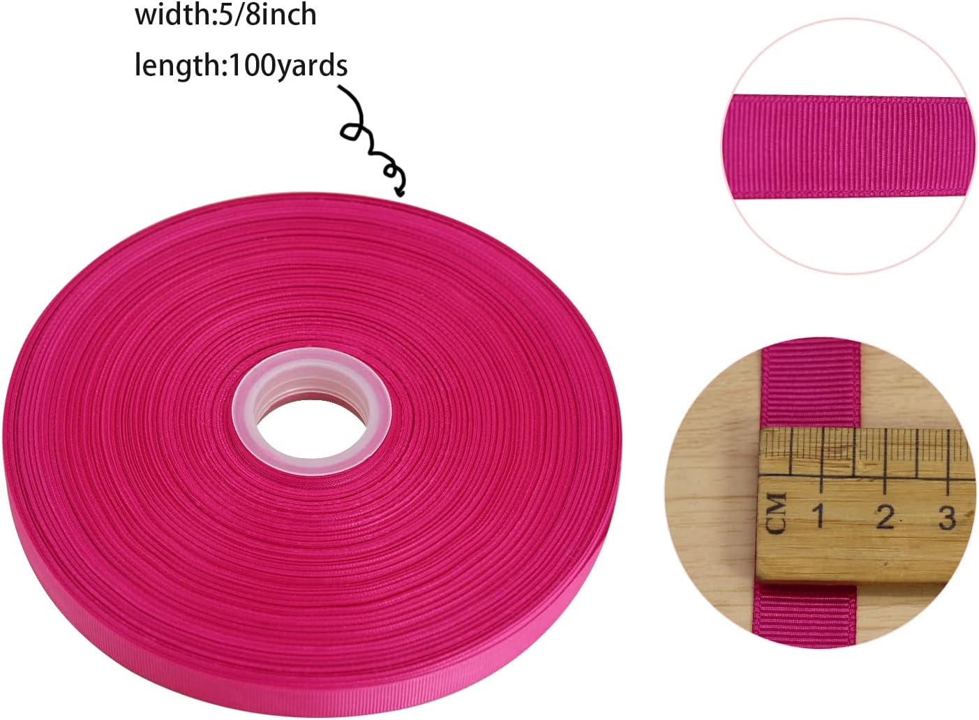 Jesep One Roll 100 Yards Soild Grosgrain Ribbon Boutique Gift Wrapping Package Ribbon, DIY Crafts Bow Hair Headband Accessories Assorted Ribbon #188 (5/8" 15mm, Rose)