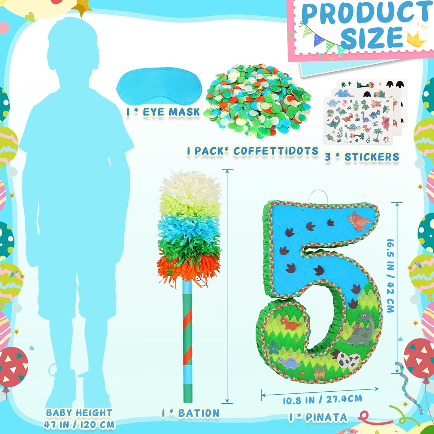 Number 5 Pinata for Birthday Party Decorations, Jungle Dinosaur Piñata Games Toy (5th)