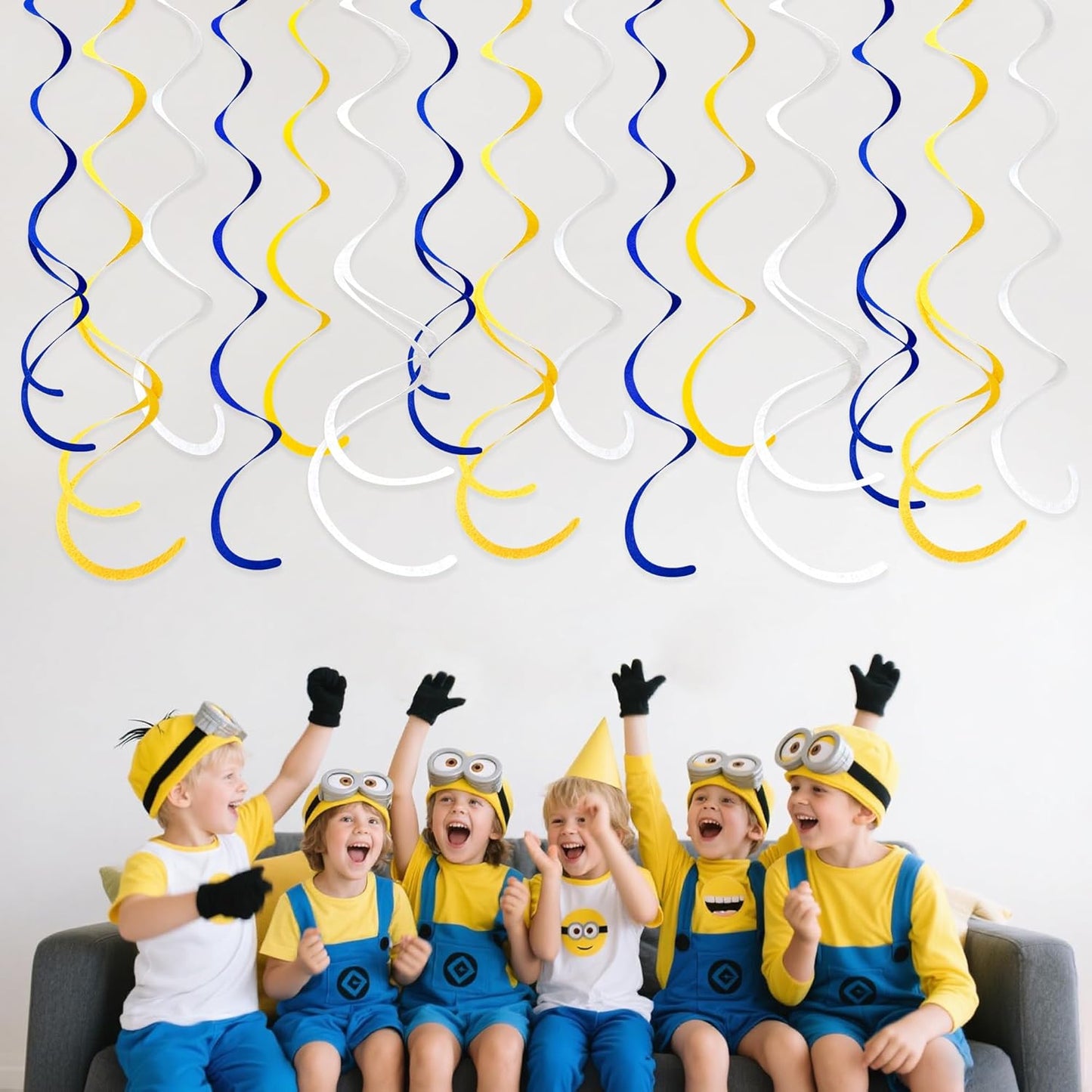 36 Pcs Royal Blue Yellow White Hanging Swirl Decoration Felt Swirl Streamer Spiral Ceiling Decorations Garland for Graduation Birthday Baby Shower Wedding Retirement Nautical Ahoy Achor Party Supplies
