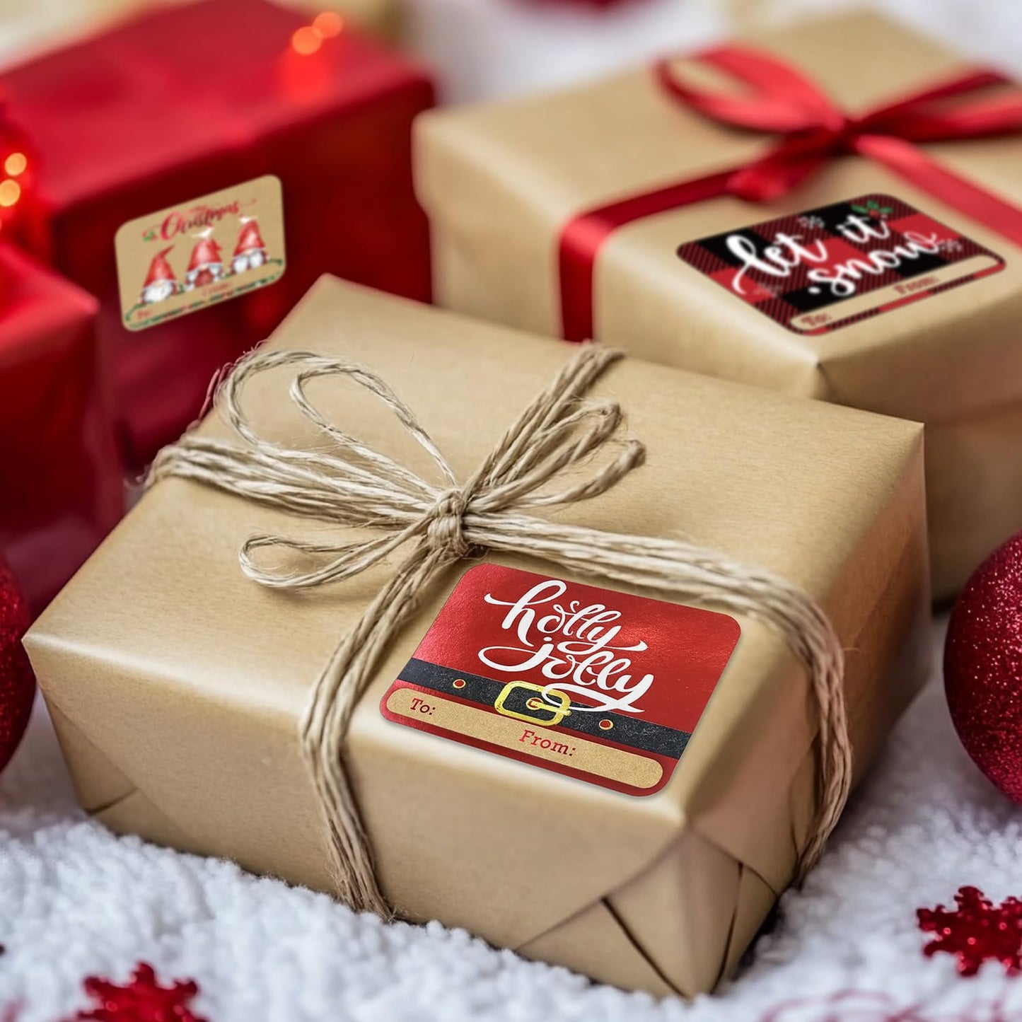 80-Count Foil Kraft Christmas Tags Sticker，8 Jumbo Designs - Xmas to from Christmas Stickers Name Tags Write On Labels - Holiday Present Label…