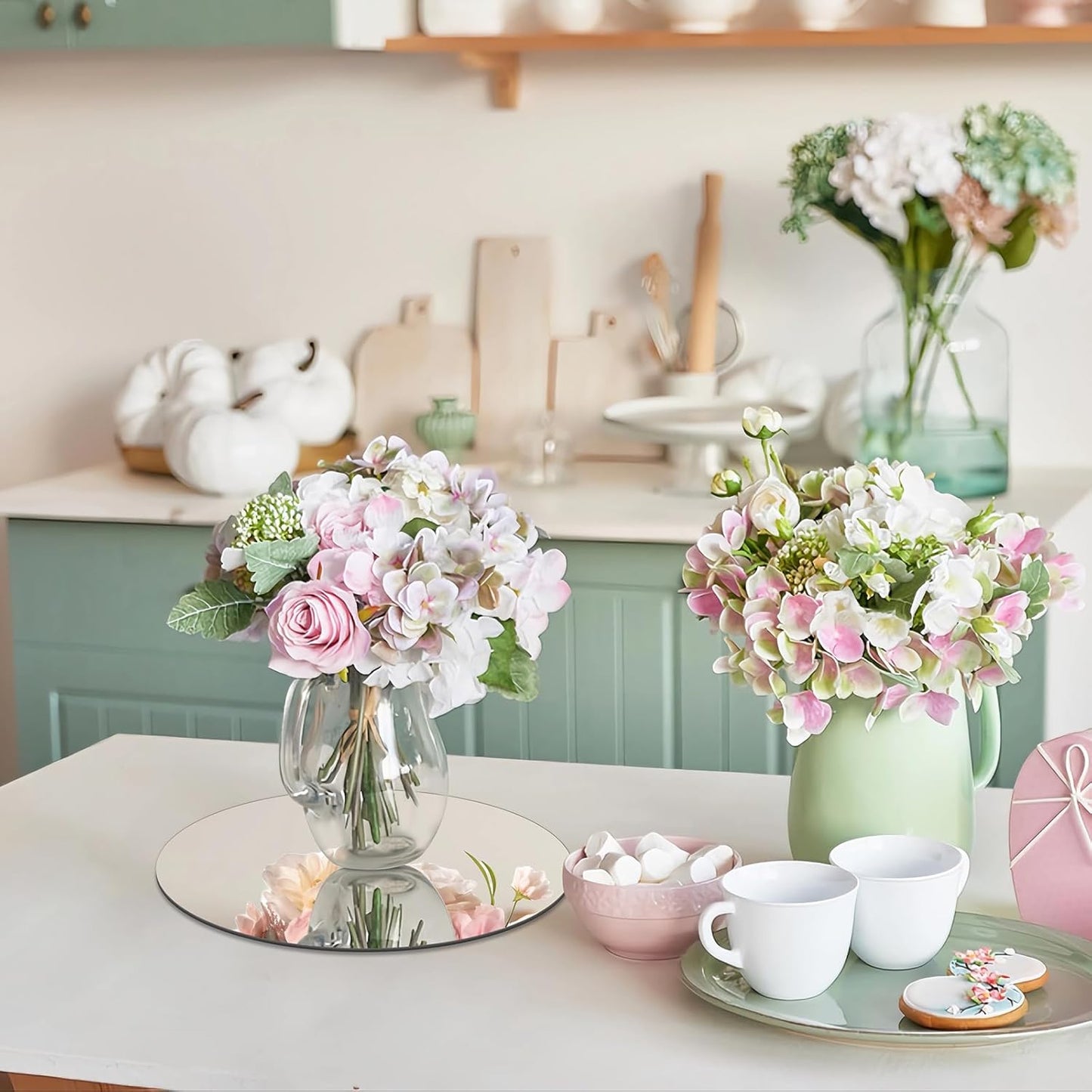 VASUHOME 10" Round Mirror Centerpieces for Tables, Glass Mirror Tray Set for Wedding and Party Decorations, Circle Mirror Plates with Smooth Edge and Cushioned Feet, 2mm Thick