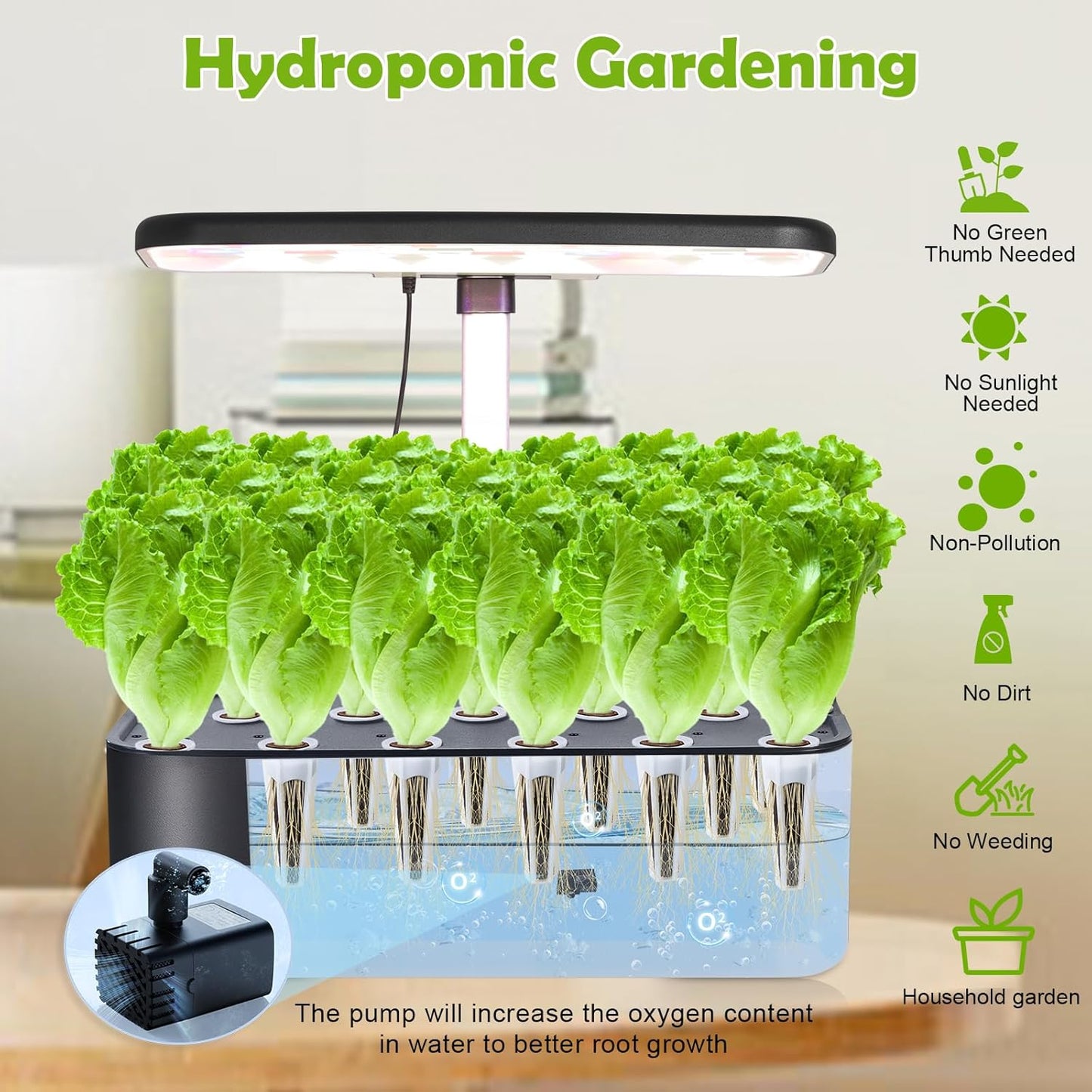 Indoor Gardening 17 Pods Hydroponics Growing System Kit Smart Lighting Setting, Herb Garden Planter with Full Spectrum Grow Light Provides Year Round Harvest - Black