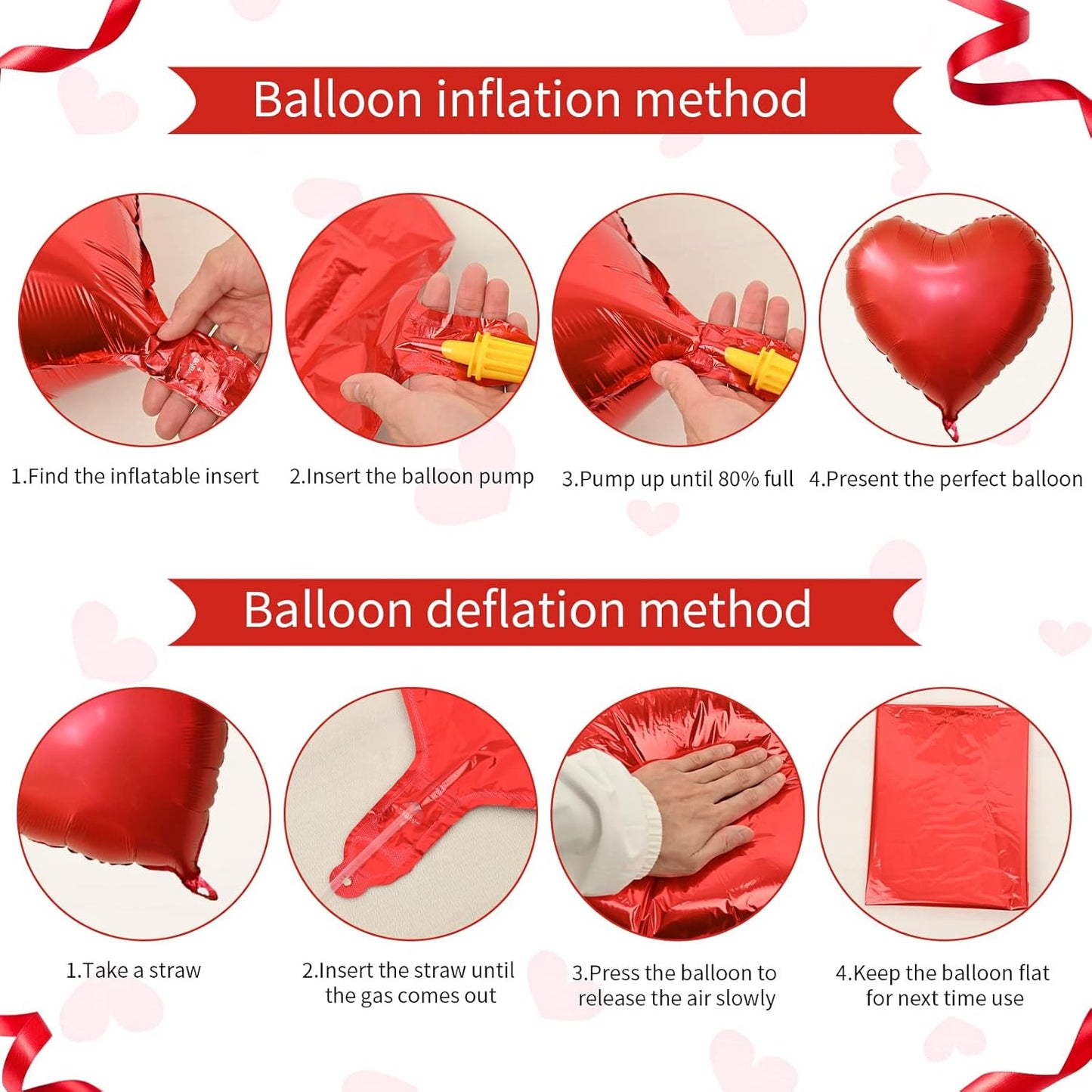 Biapian Red Heart Balloons, 10PCS 18inch Metallic Red Foil Heart Shaped Balloons for Helium, Valentine Decorations, Wedding, Birthday, Anniversary