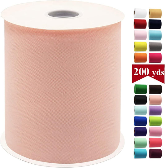 Blush Tulle Fabric Rolls 6 Inch by 200 Yards (600 feet) Fabric Spool Tulle Ribbon for DIY Blush Tutu Bow Baby Shower Birthday Party Wedding Decorations Craft Supplies