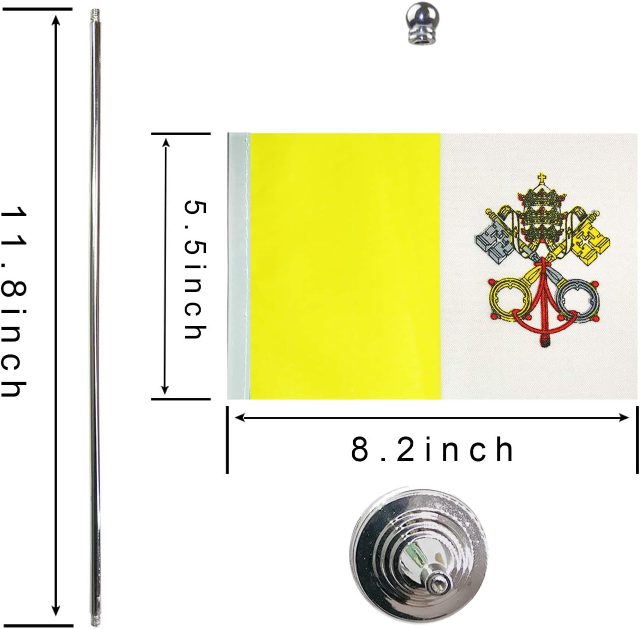 GentleGirl.USA Vatican Table Flag, Stick Small Mini Vatican Flag Office Table Flag on Stand with Stand Base, International Festival Decoration,Vatican Theme Party Decoration,Home Desk Decoration