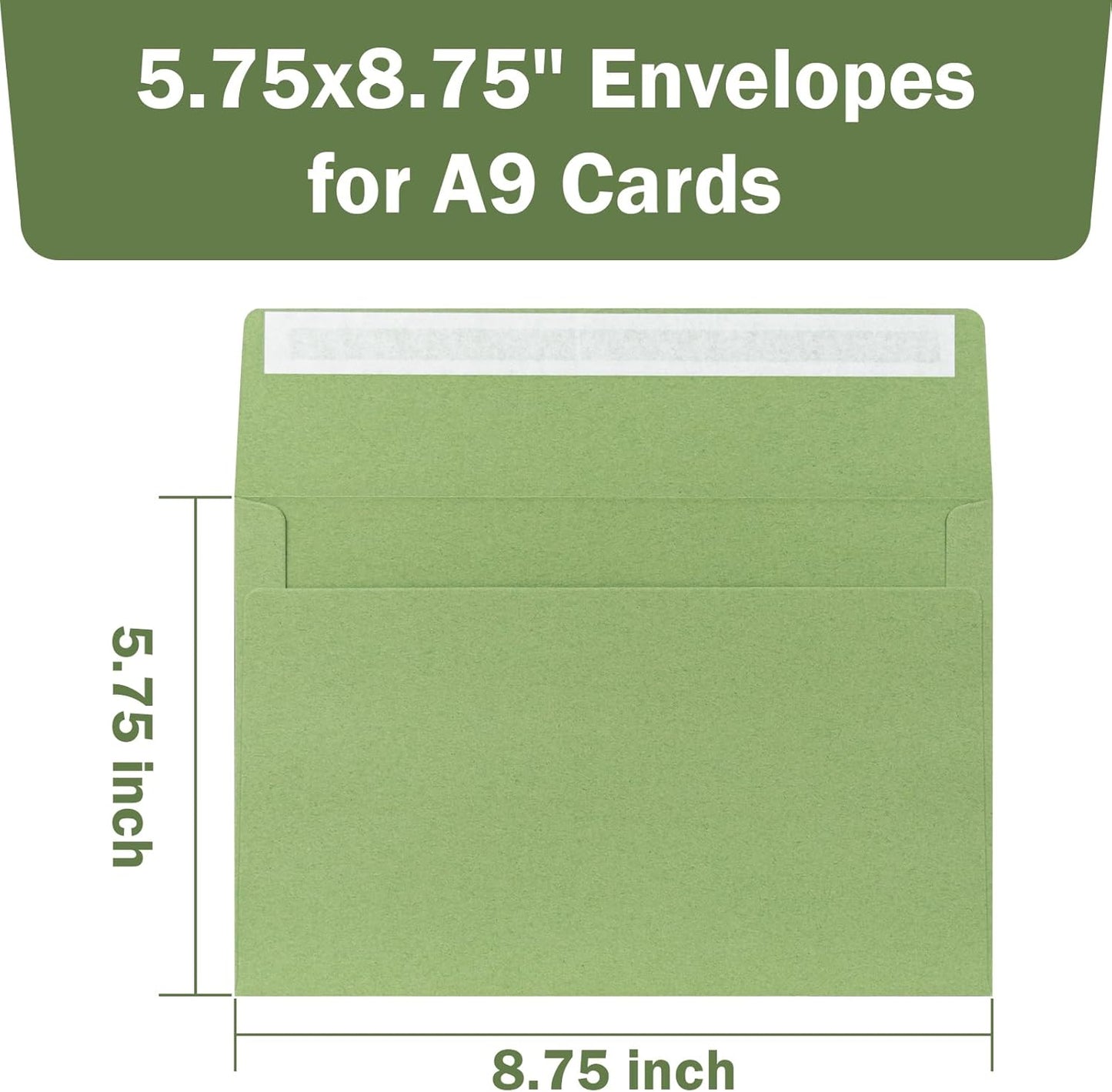 A9 Envelopes Sage Green 5.75x8.75 Invitation Envelopes Self Seal Pack of 50 Blank Envelopes for Cards Sage Green