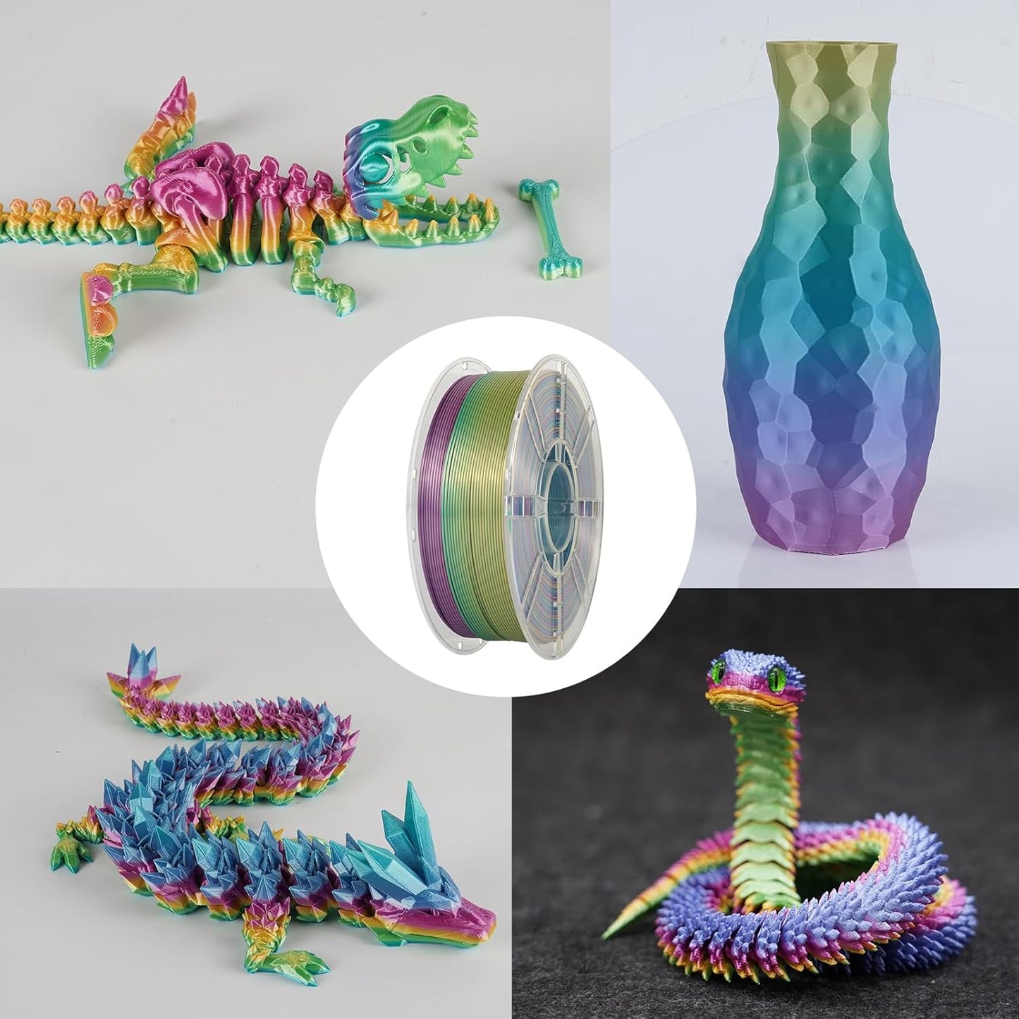 Kingroon Rainbow Silk PLA 4KG PLA Filament Bundle 1.75MM 3D Printing Filament Color Changing Filament Dimensional Accuracy ±0.02mm,Fit Most 3D Printer