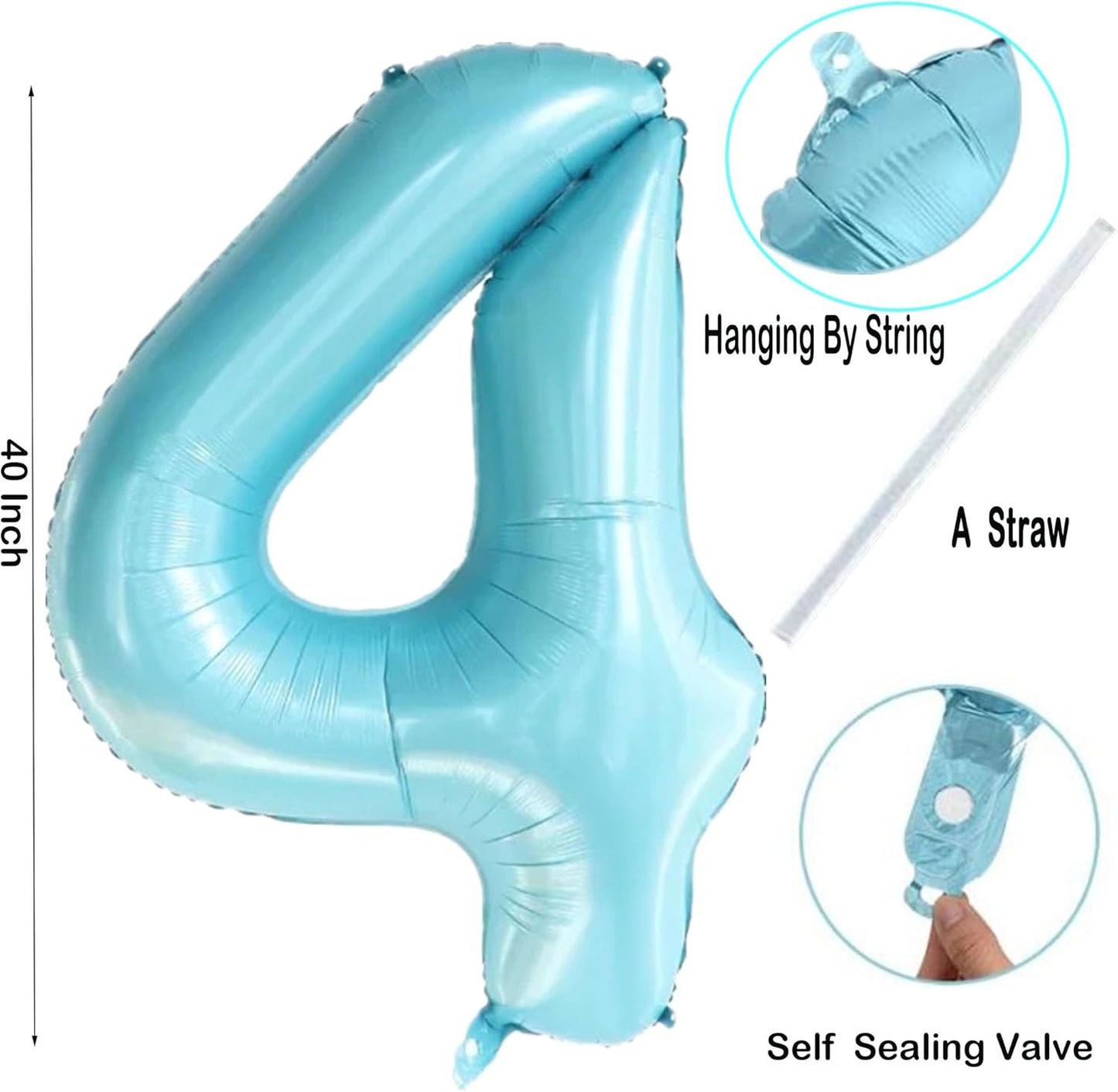40 Inch Blue Large Numbers Balloons0-9,Number 4 Digit Helium Balloons,Foil Mylar Big Number Balloons for 4th 14 Birthday Party Supplies Decorations Anniversary Wedding Supplies Decorations(Blue No 4)