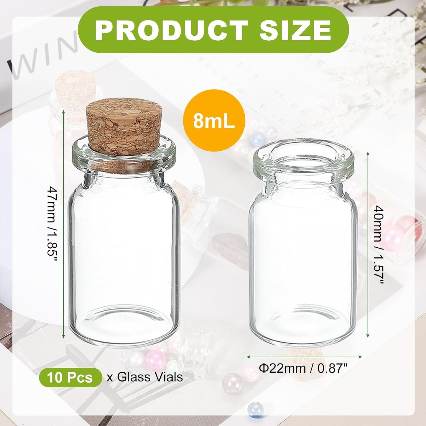 uxcell 10Pcs Mini Glass Bottles with Cork Stoppers, 8ml Small Clear Bottles Glass Empty Jars Vials for DIY Crafts Party Wedding Decor Favors