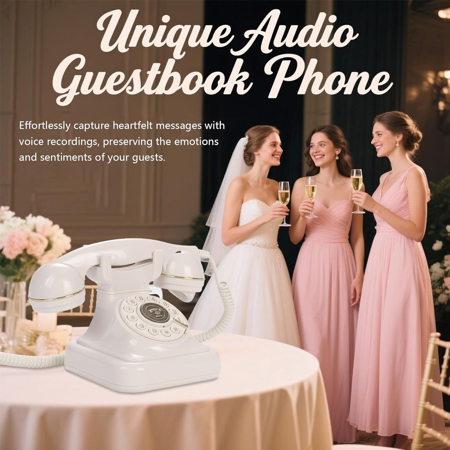 Audio Guest Book Wedding Phone, Retro Audio Phone Guestbook with Clear Voice Recording for Wedding Reception, Bridal Shower, Birthday, Baby Shower, Anniversary, Engagement (White)