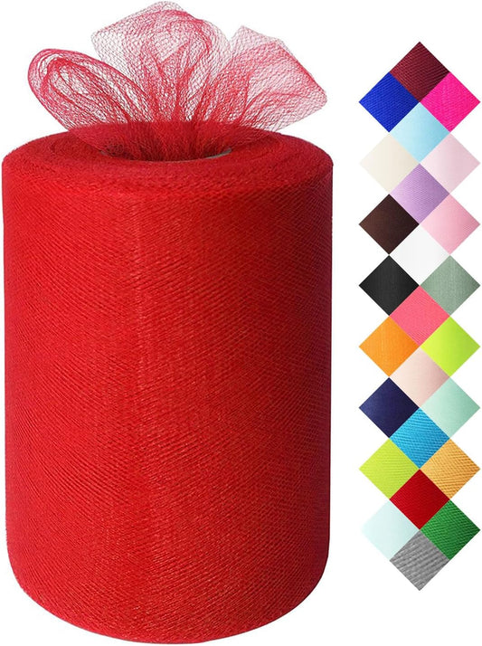 Red Tulle Fabric Roll 6 Inch X 300 FT (100 Yards) Matte Tulle Ribbon Netting Mesh Spool for DIY Tutu Skirt Wedding Bow Gift Wrapping Baby Shower Christmas Party Halloween Decorations